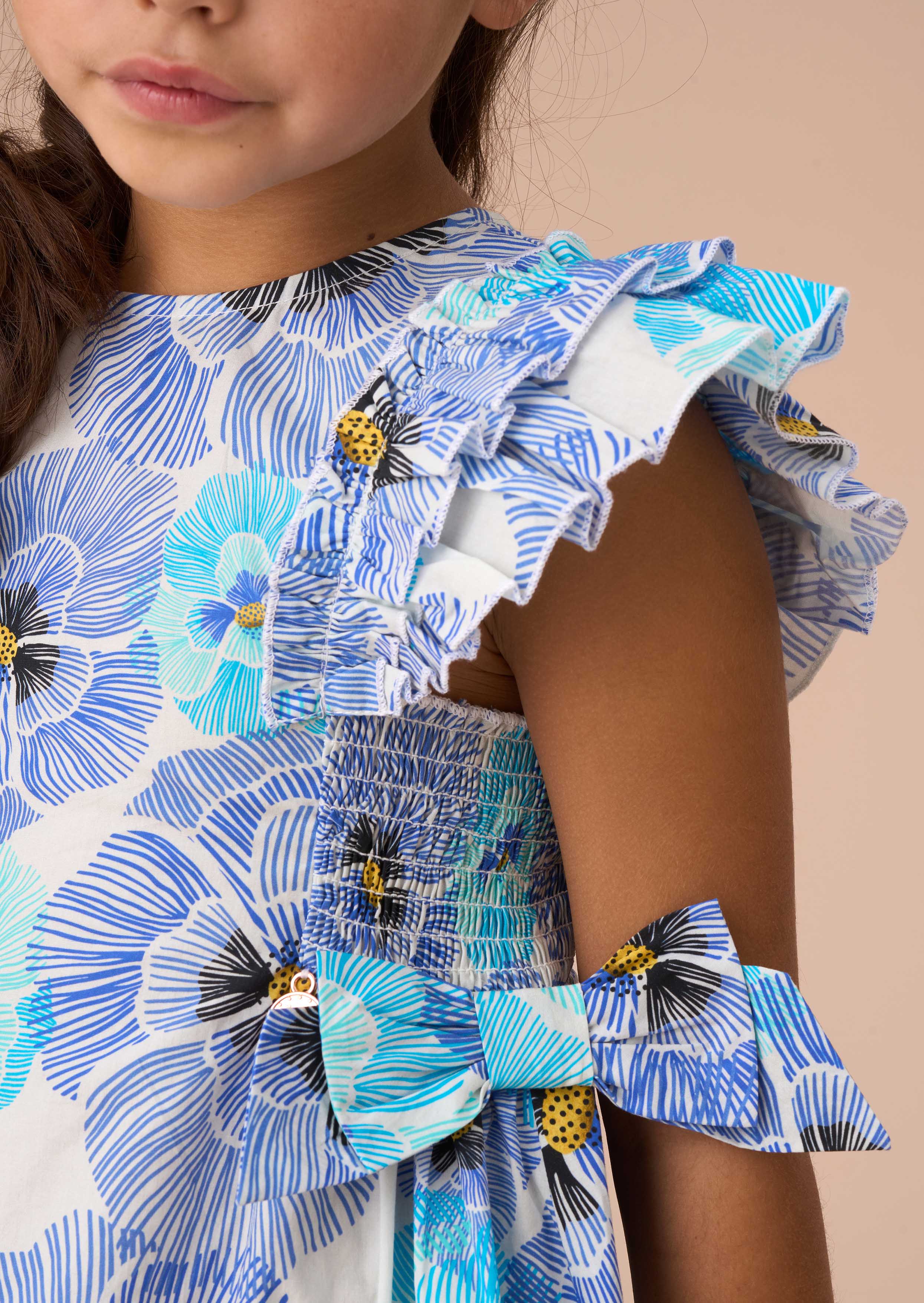 Buy Blue Side Bow Shirred Panel Dress