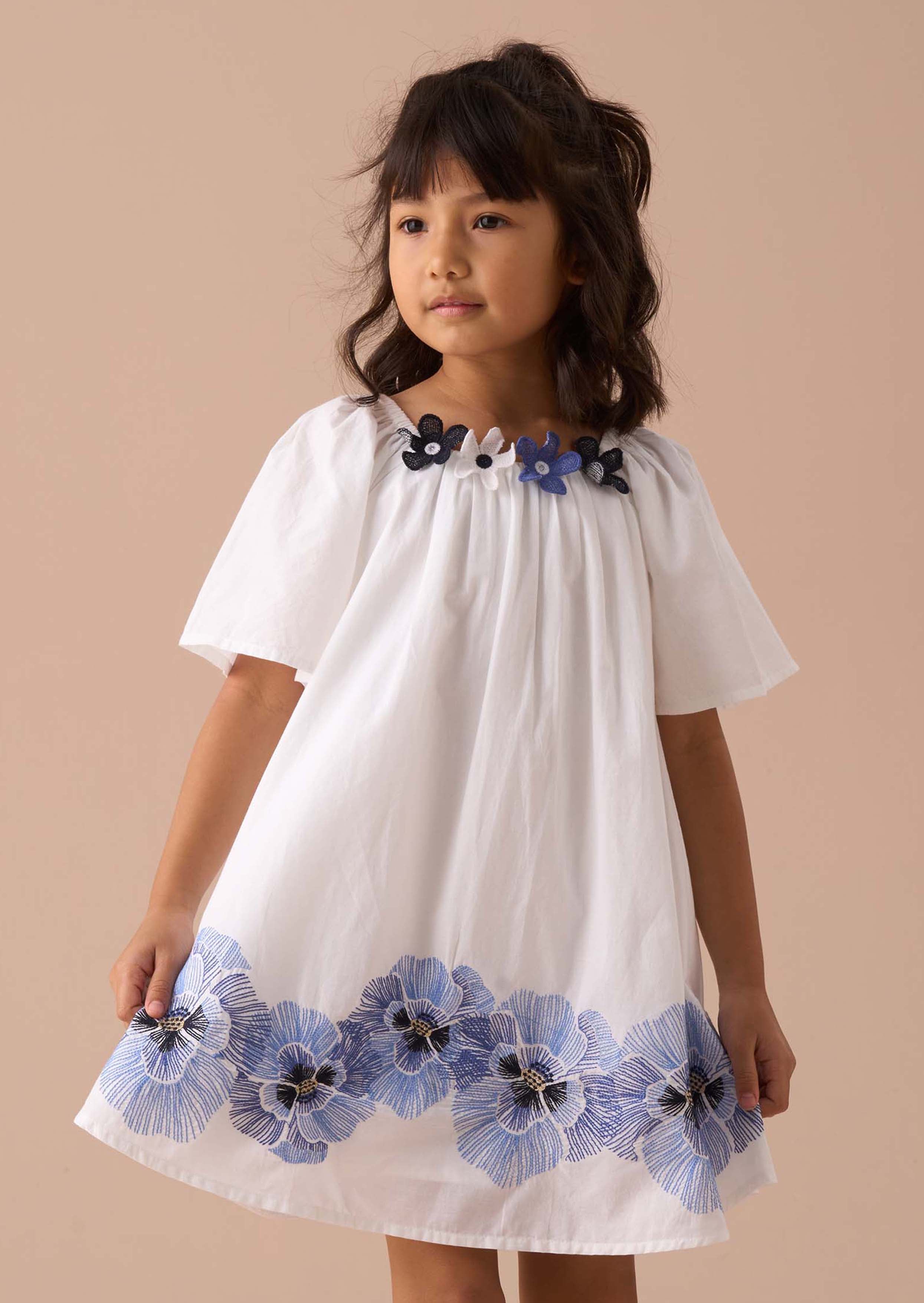 Girls White Embroidered Swing Dress