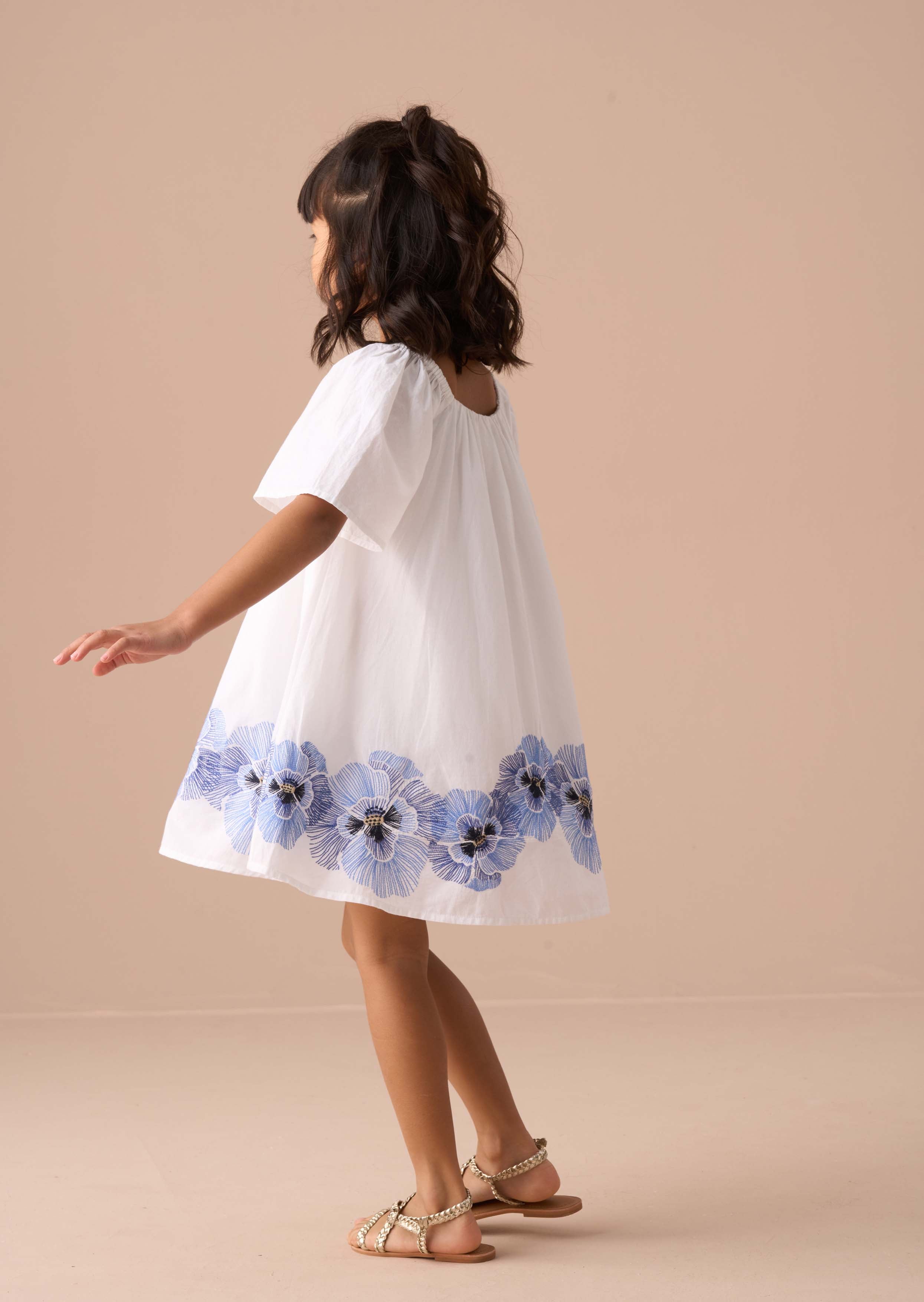 Floral Girls White Embroidered Swing Dress