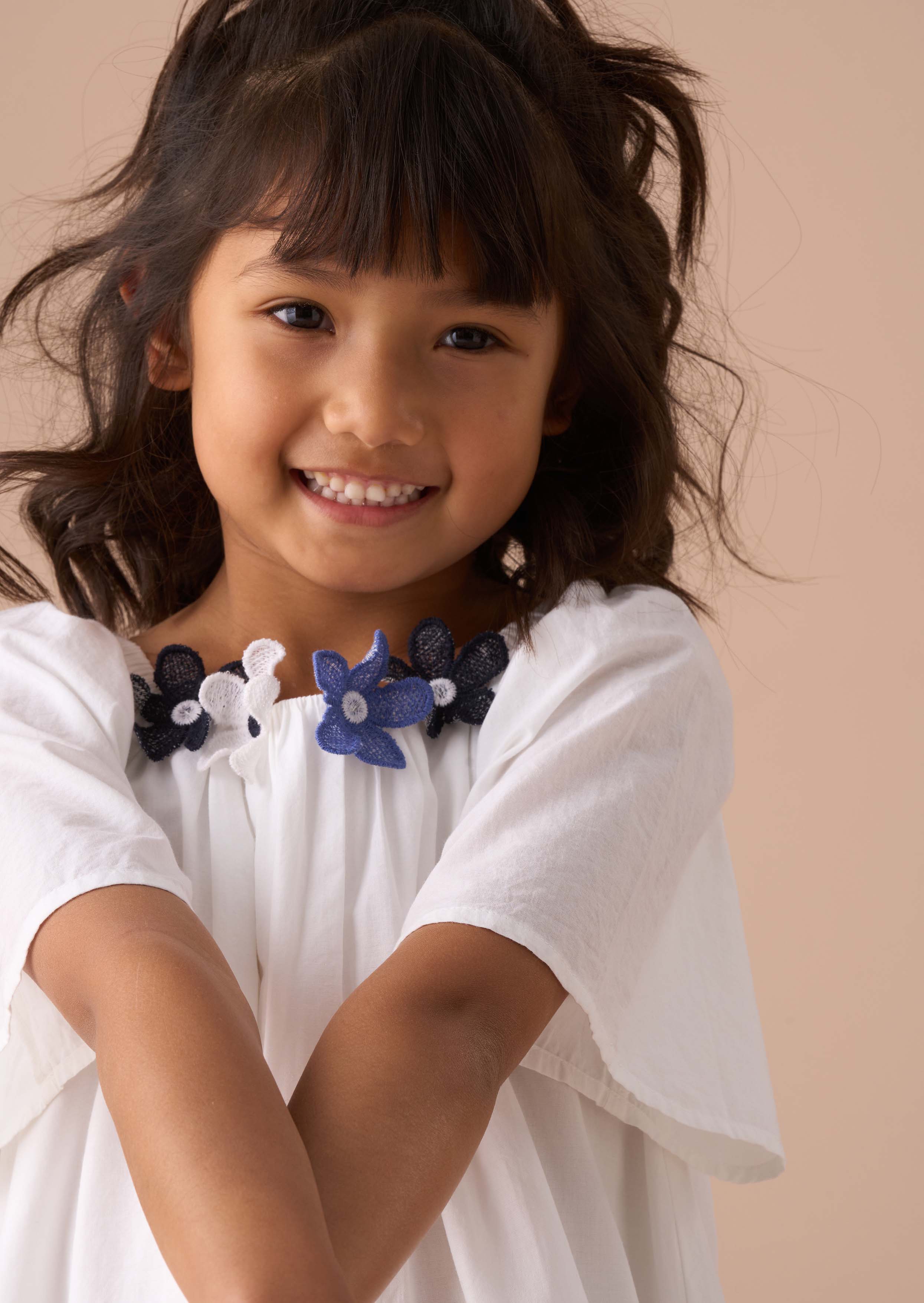 Online Girls White Embroidered Swing Dress