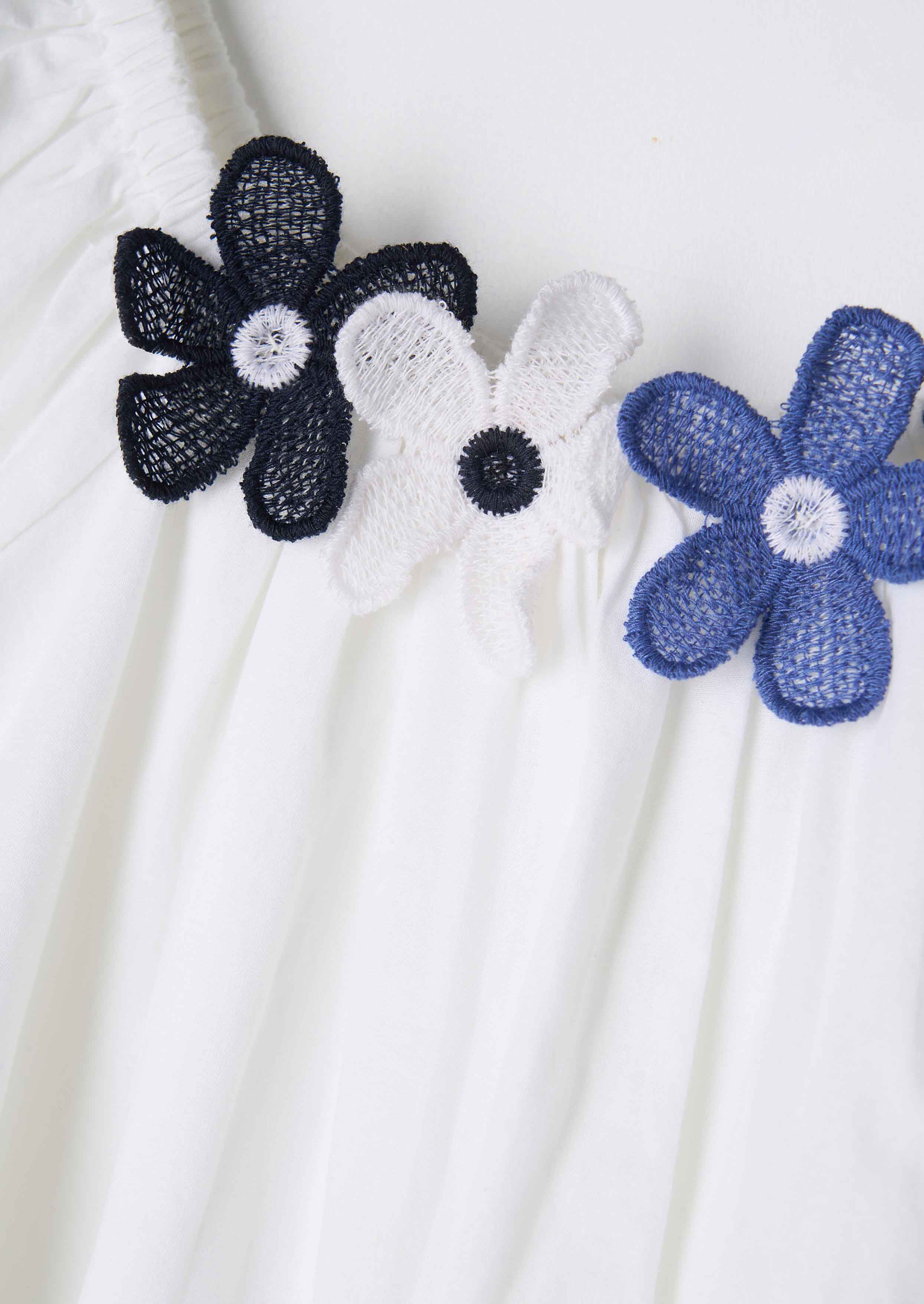 Printed Girls White Embroidered Swing Dress