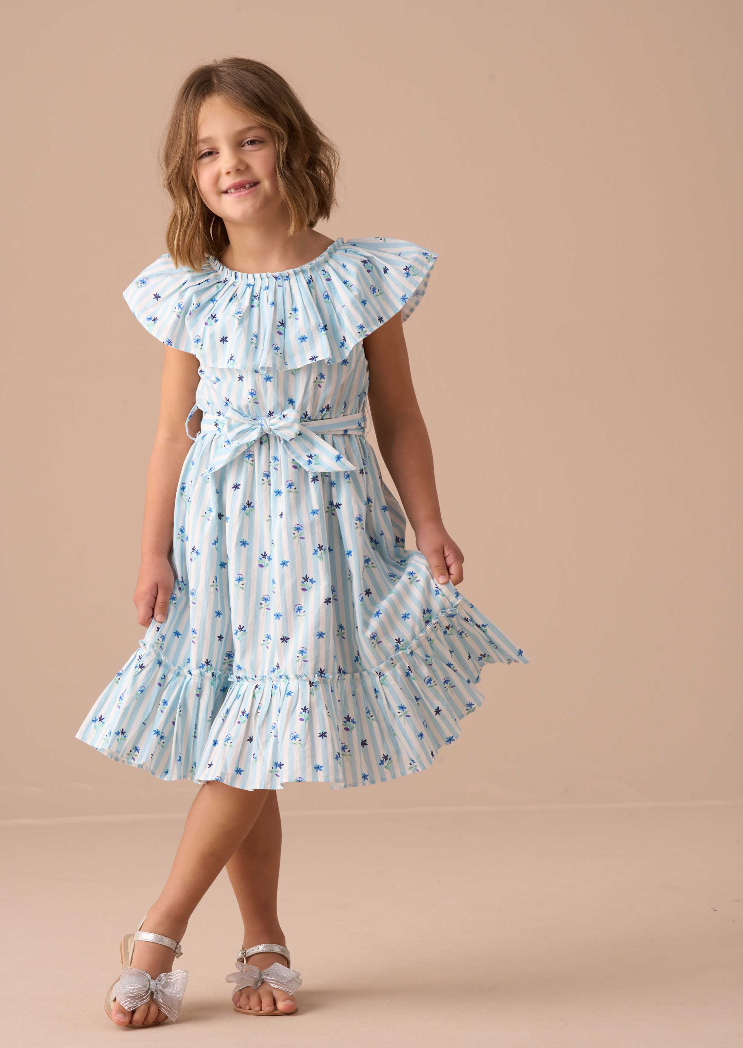 Maxi Girls Blue Pleated Collar Dress