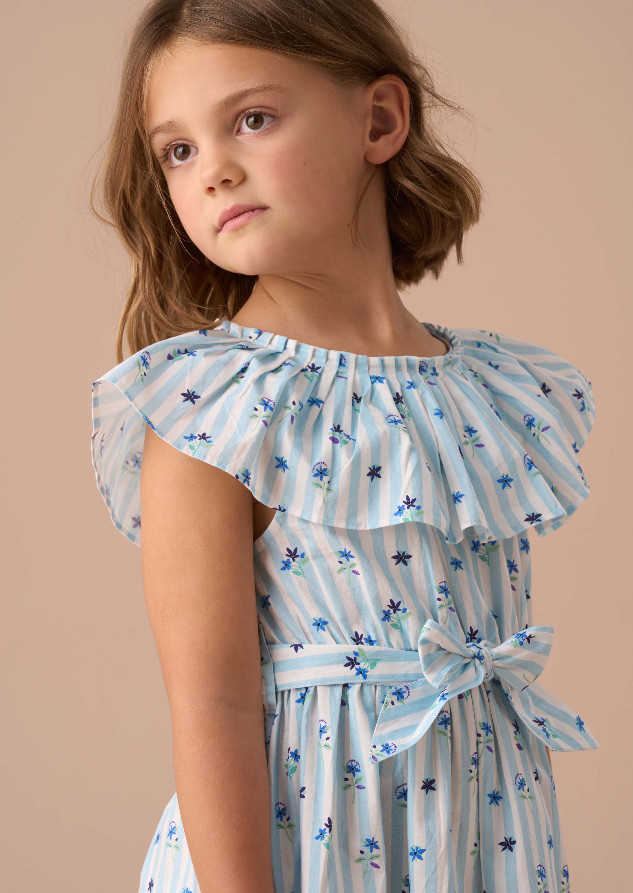 Online Girls Blue Pleated Collar Dress