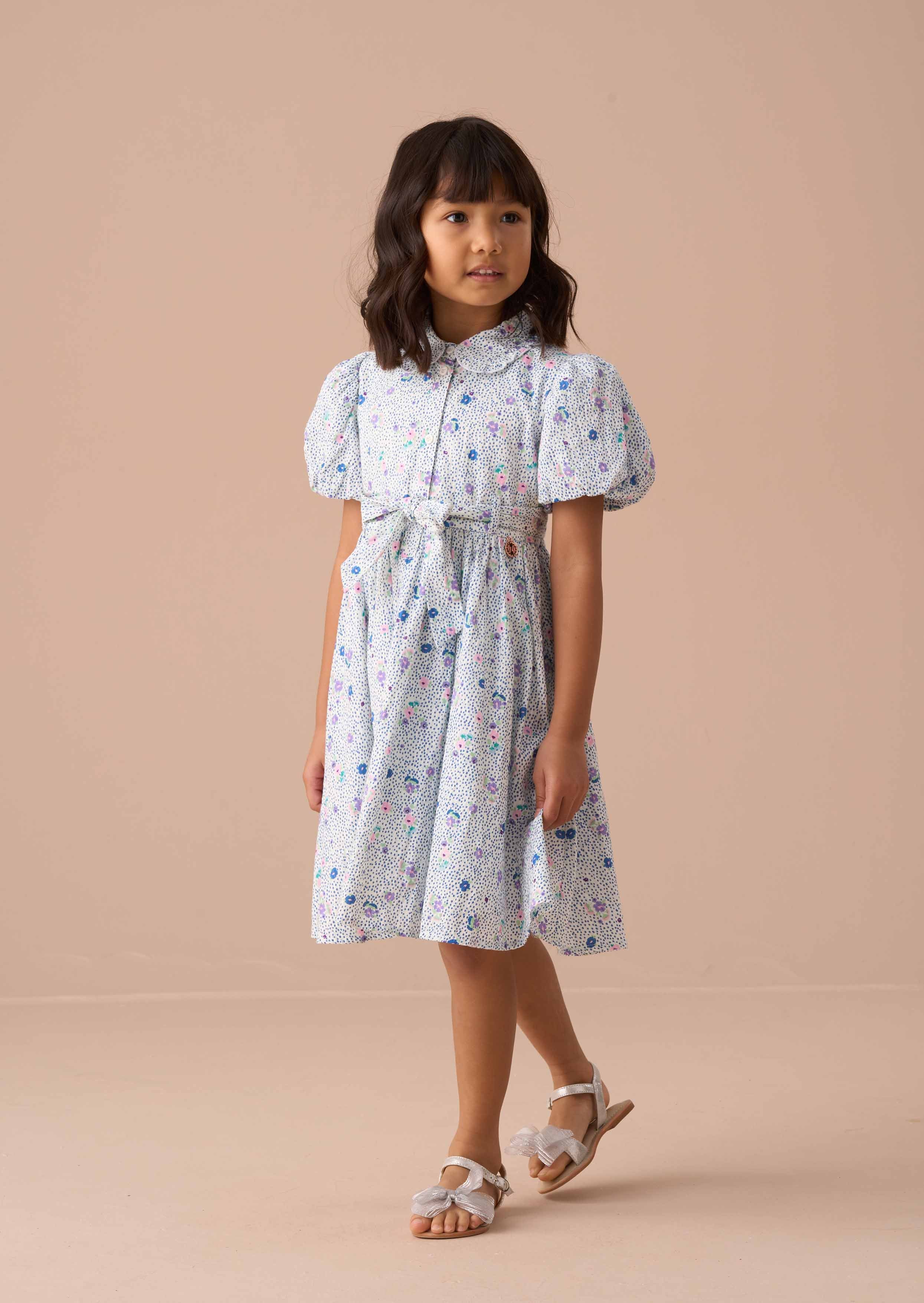 maxi girls blue printed shirt dress