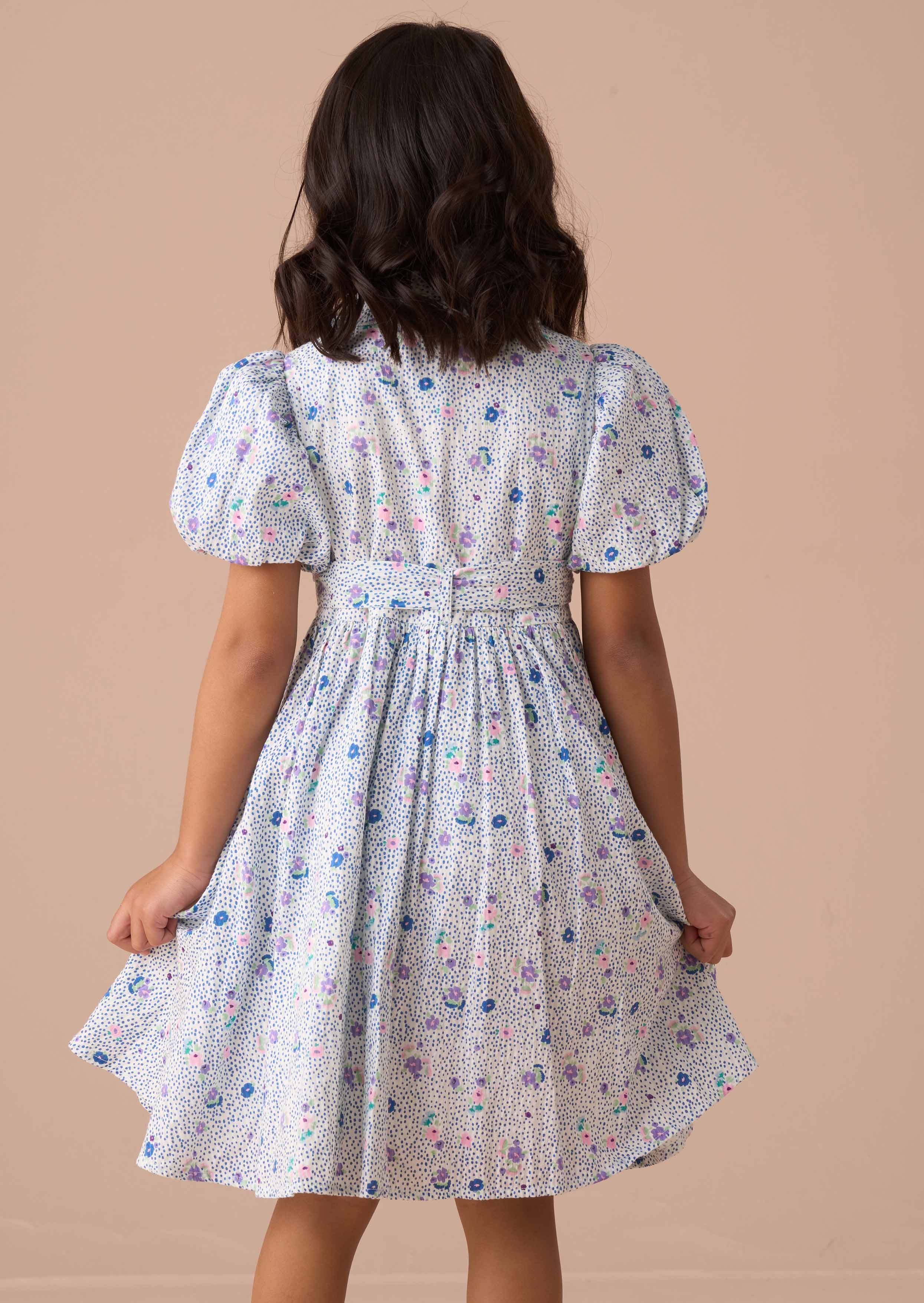 casual girls blue printed shirt dress