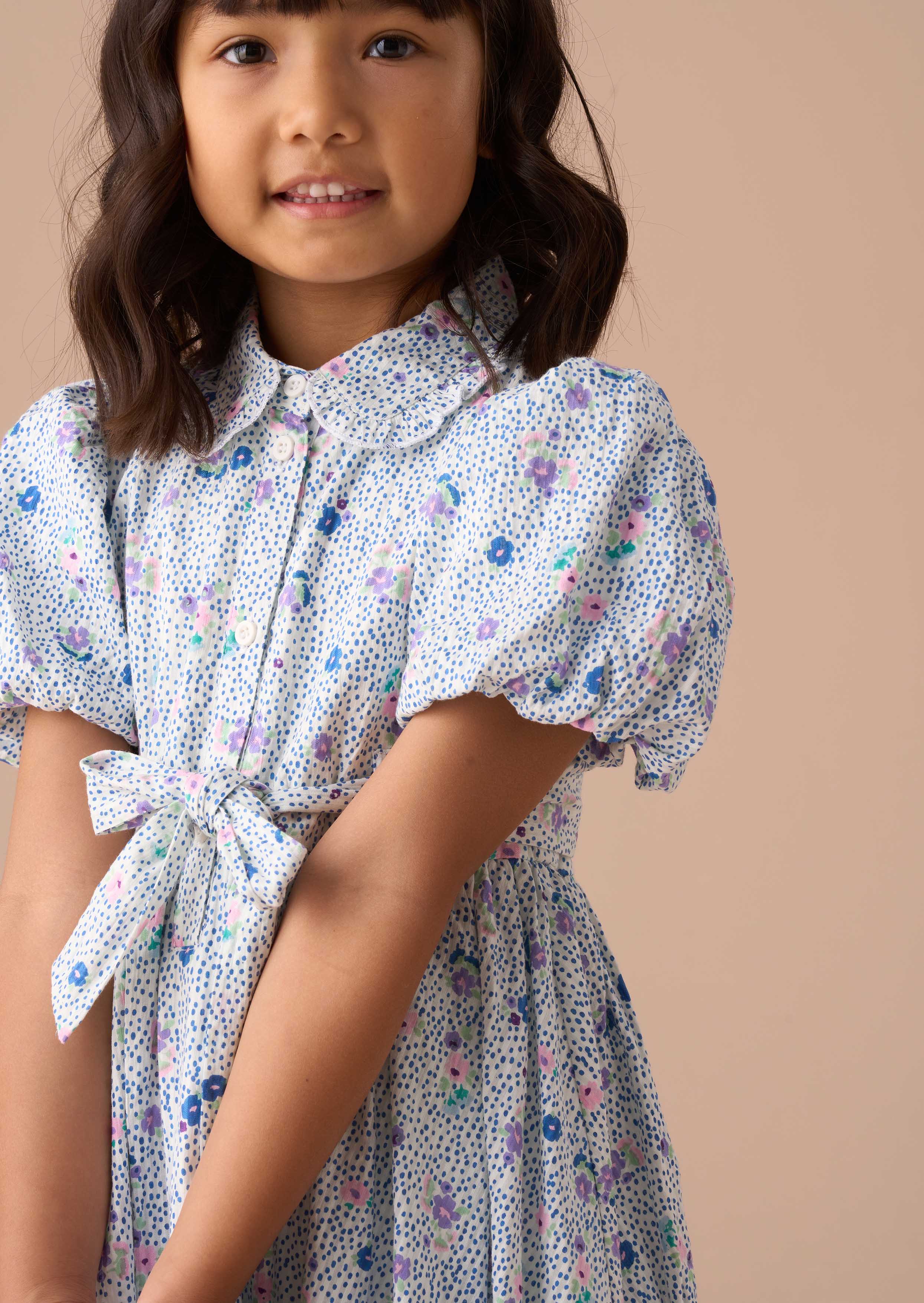 cotton Blue Printed Shirt Dress