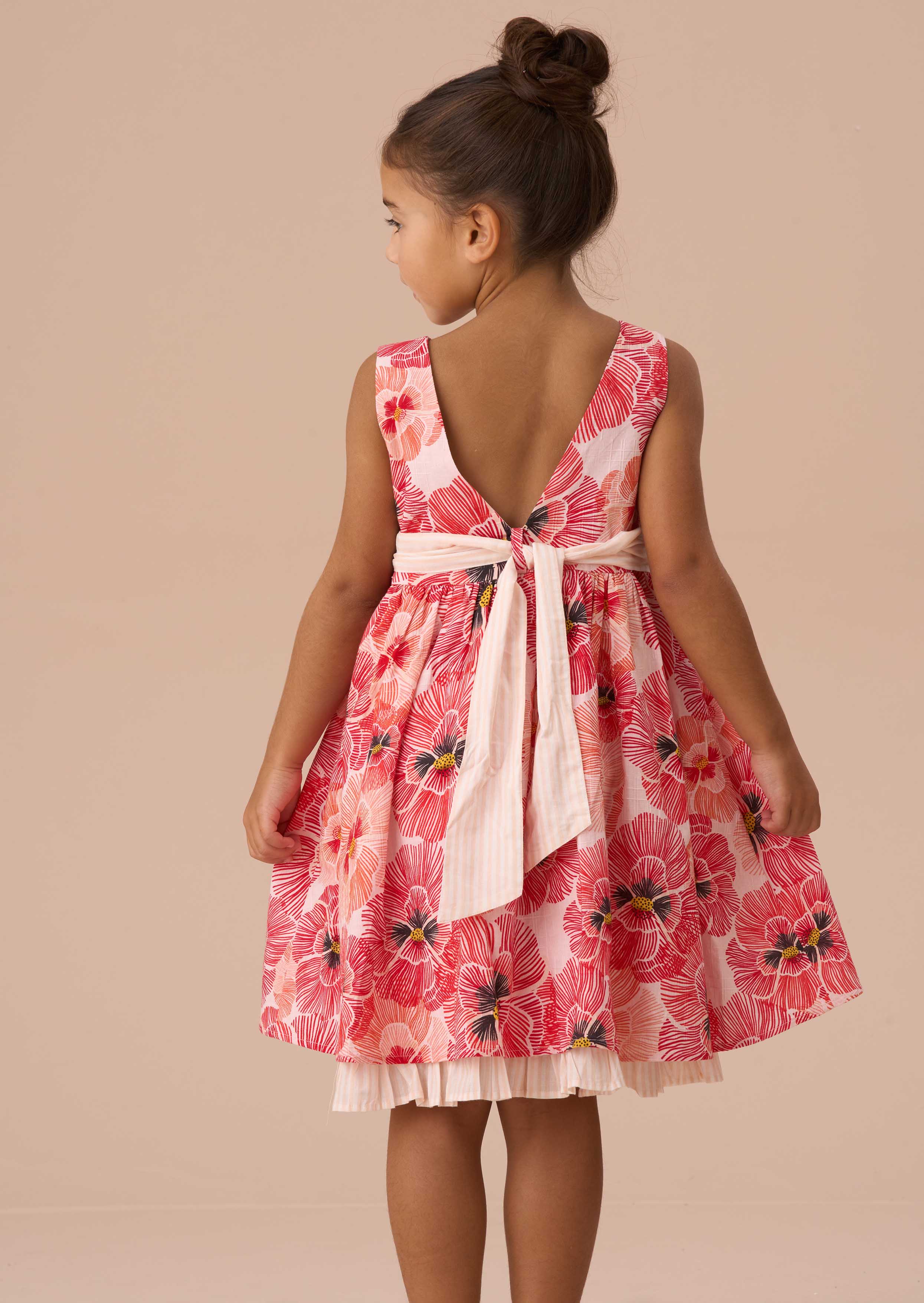 Sleeveless Girls Red Printed Dress