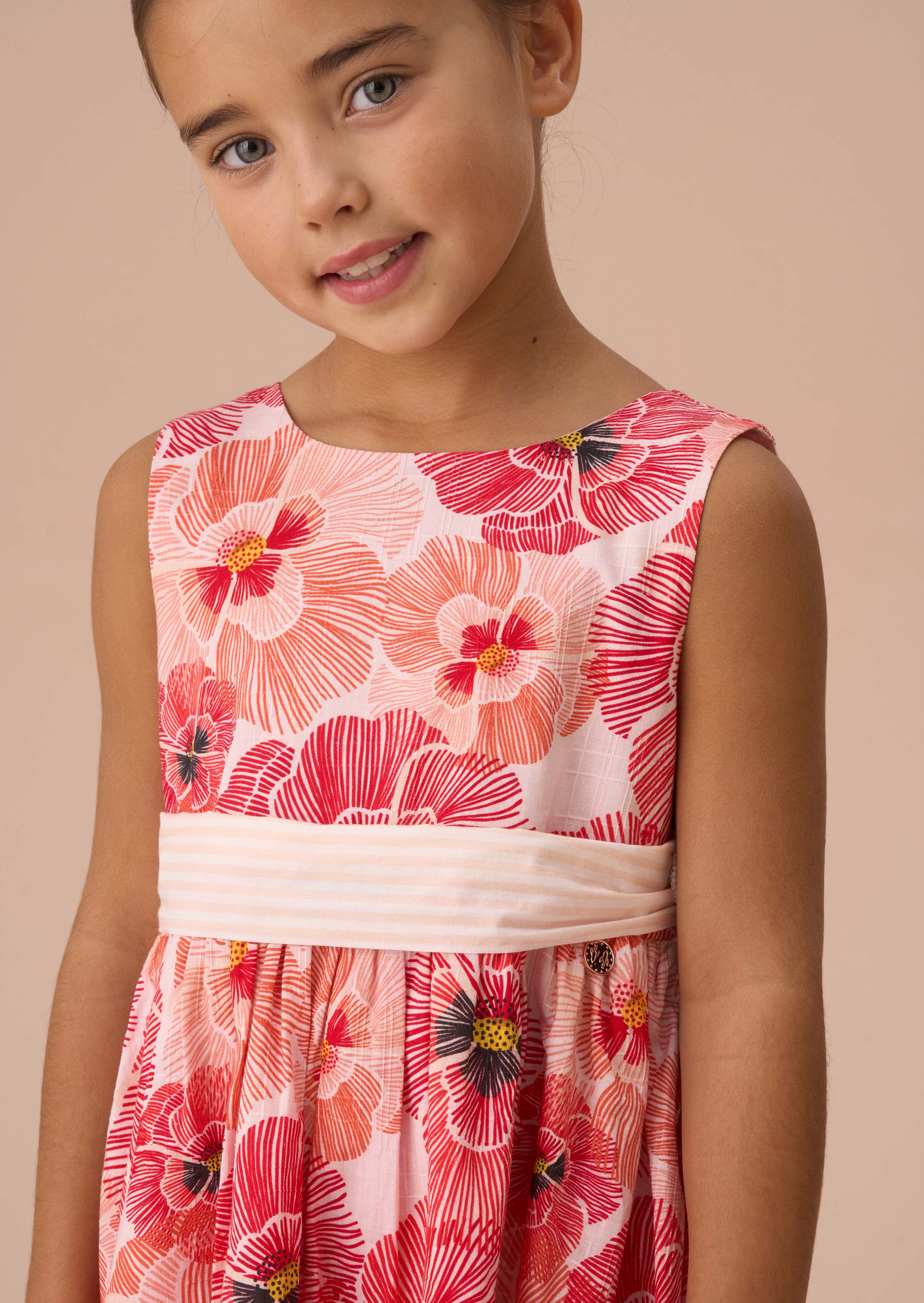 Cotton Girls Red Printed Dress