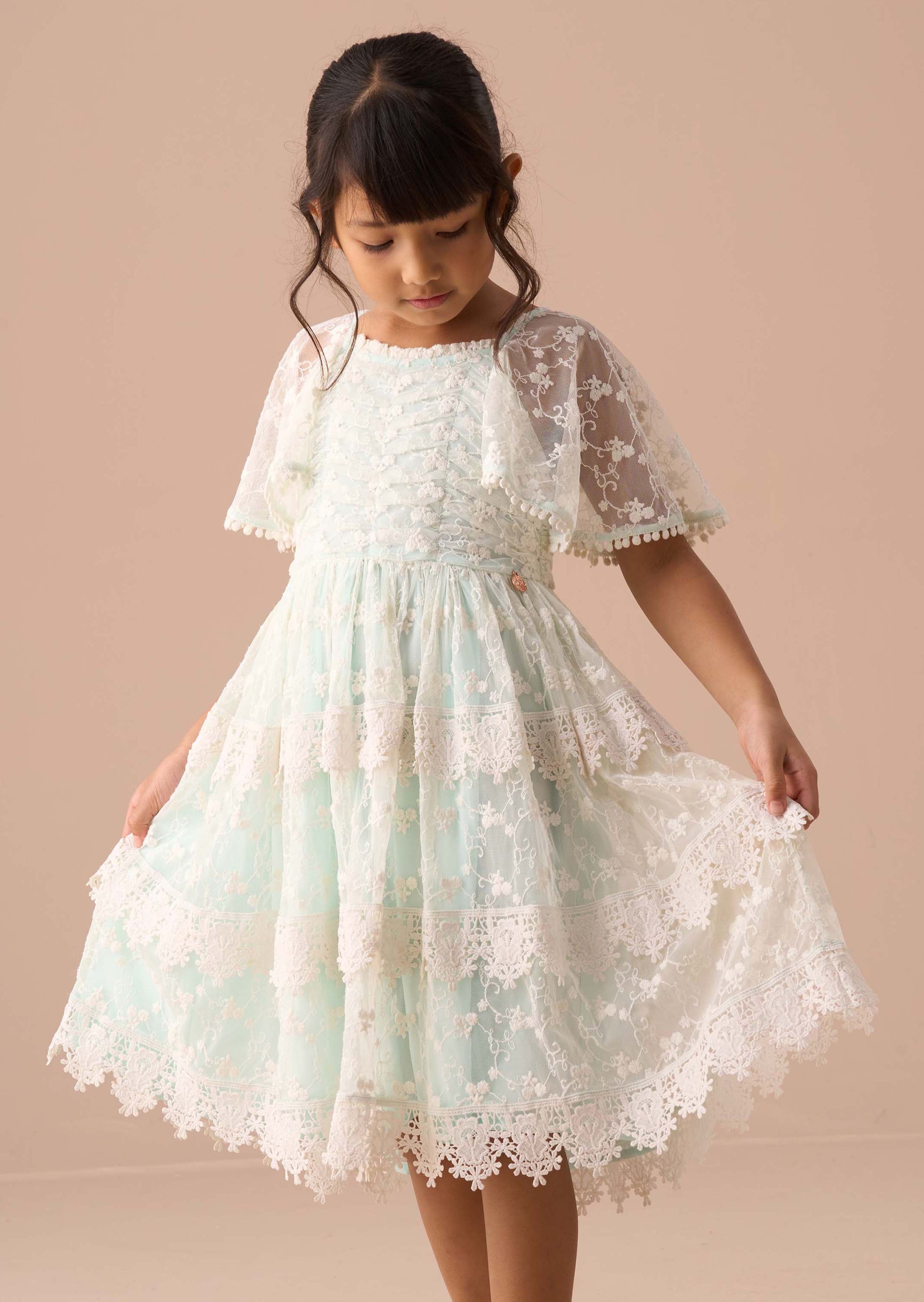 Girls Mint Lace Tiered Dress