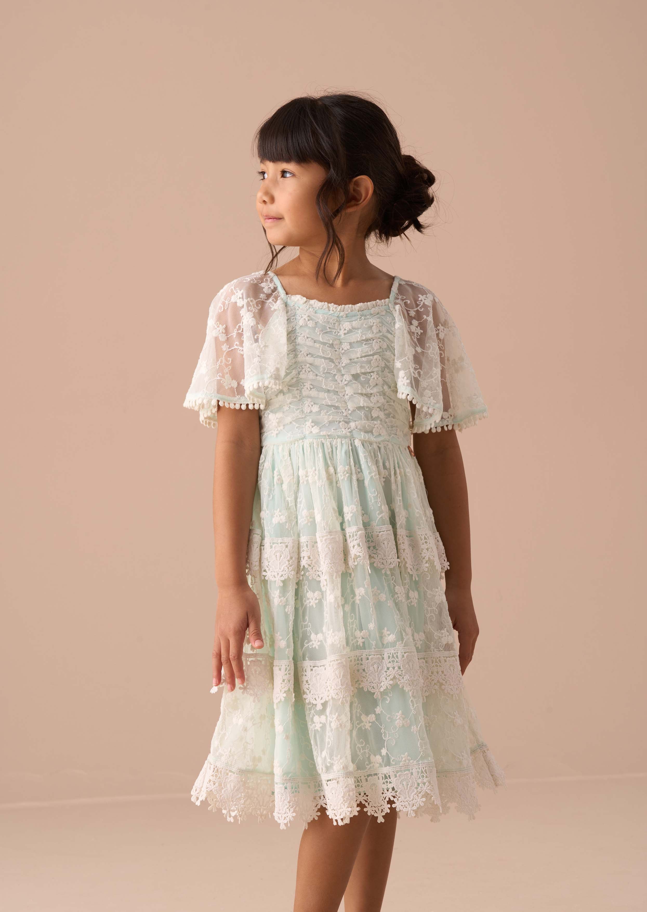 Maxi Girls Mint Lace Tiered Dress