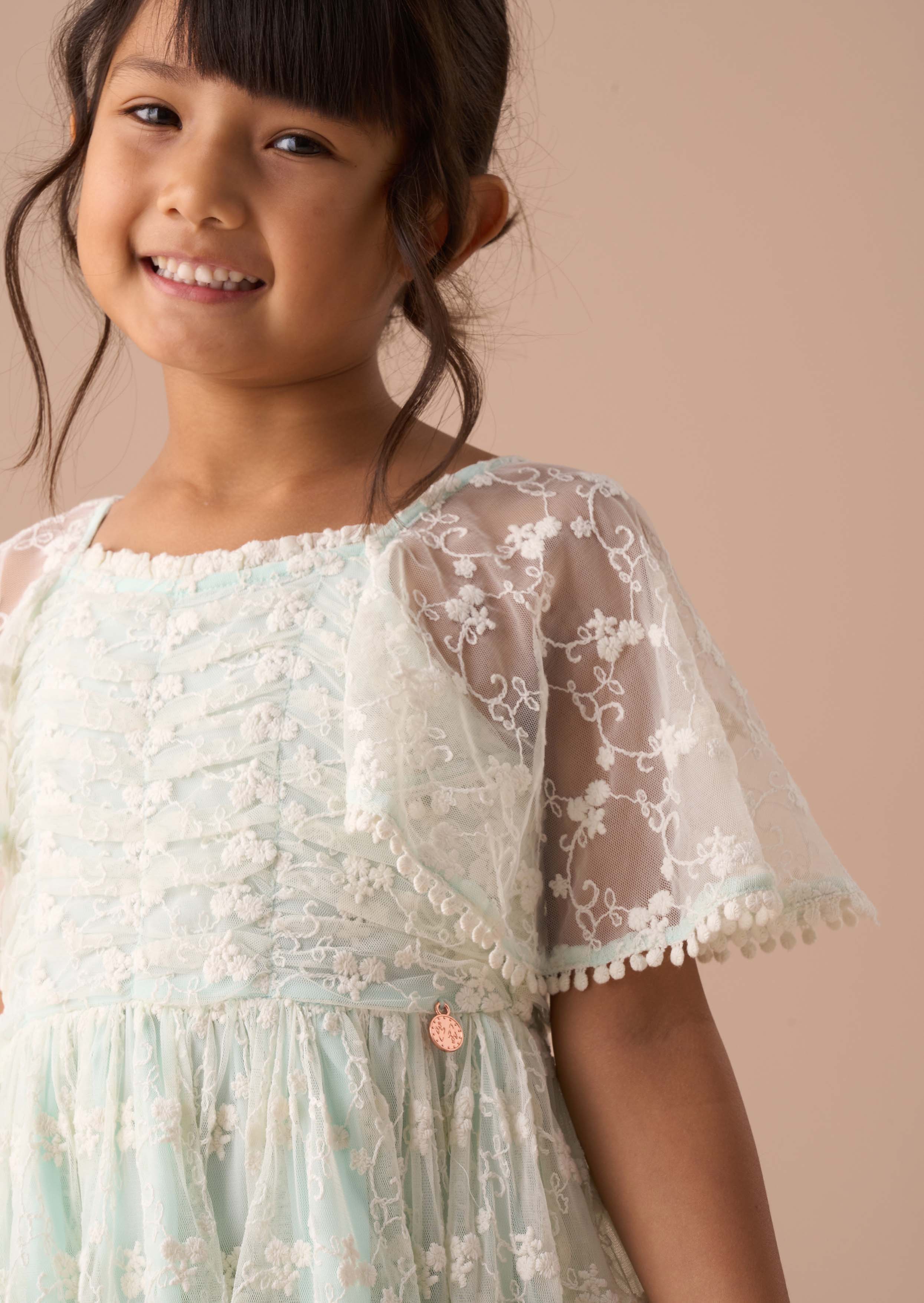 Onine Girls Mint Lace Tiered Dress