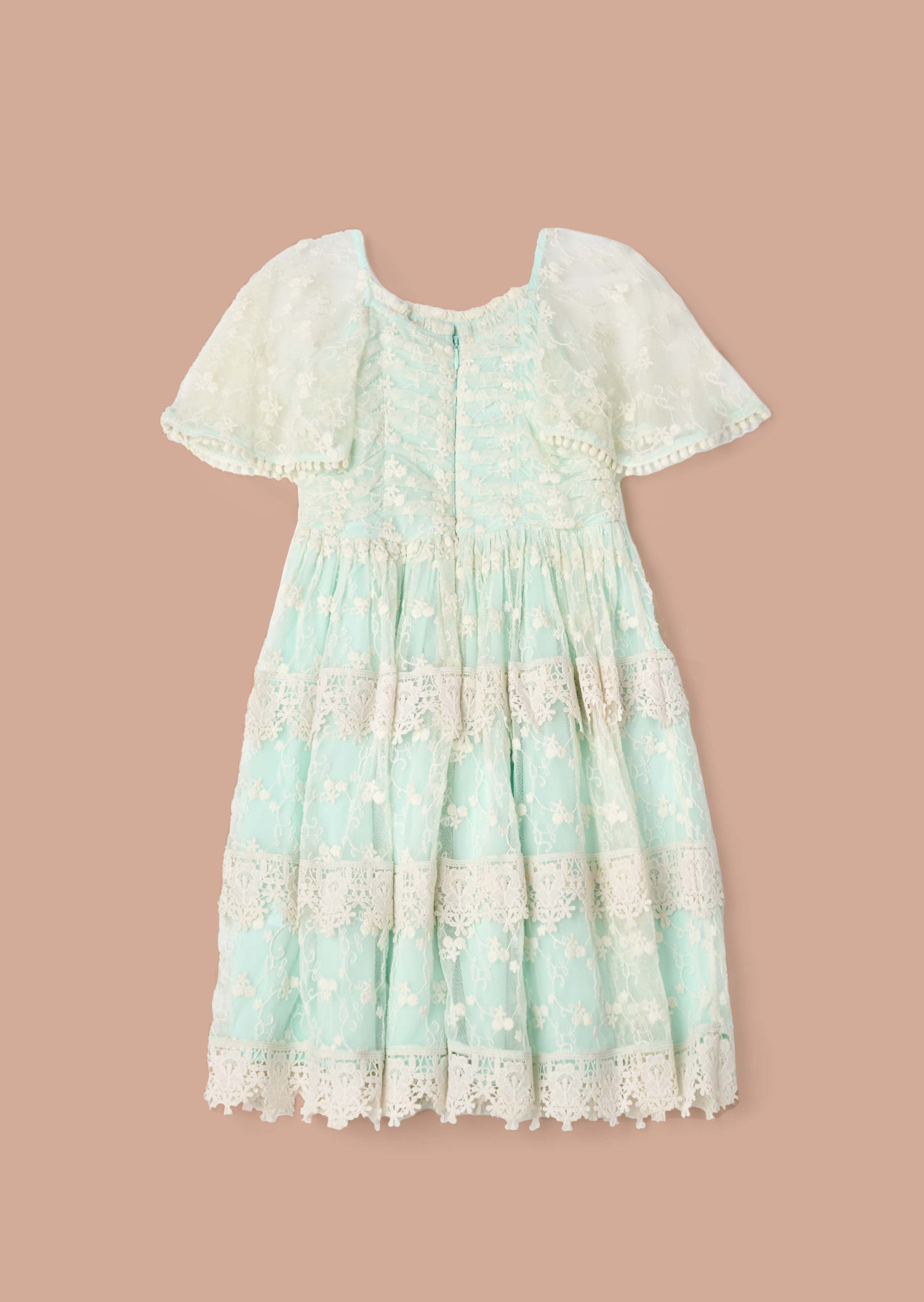 Premium Girls Mint Lace Tiered Dress
