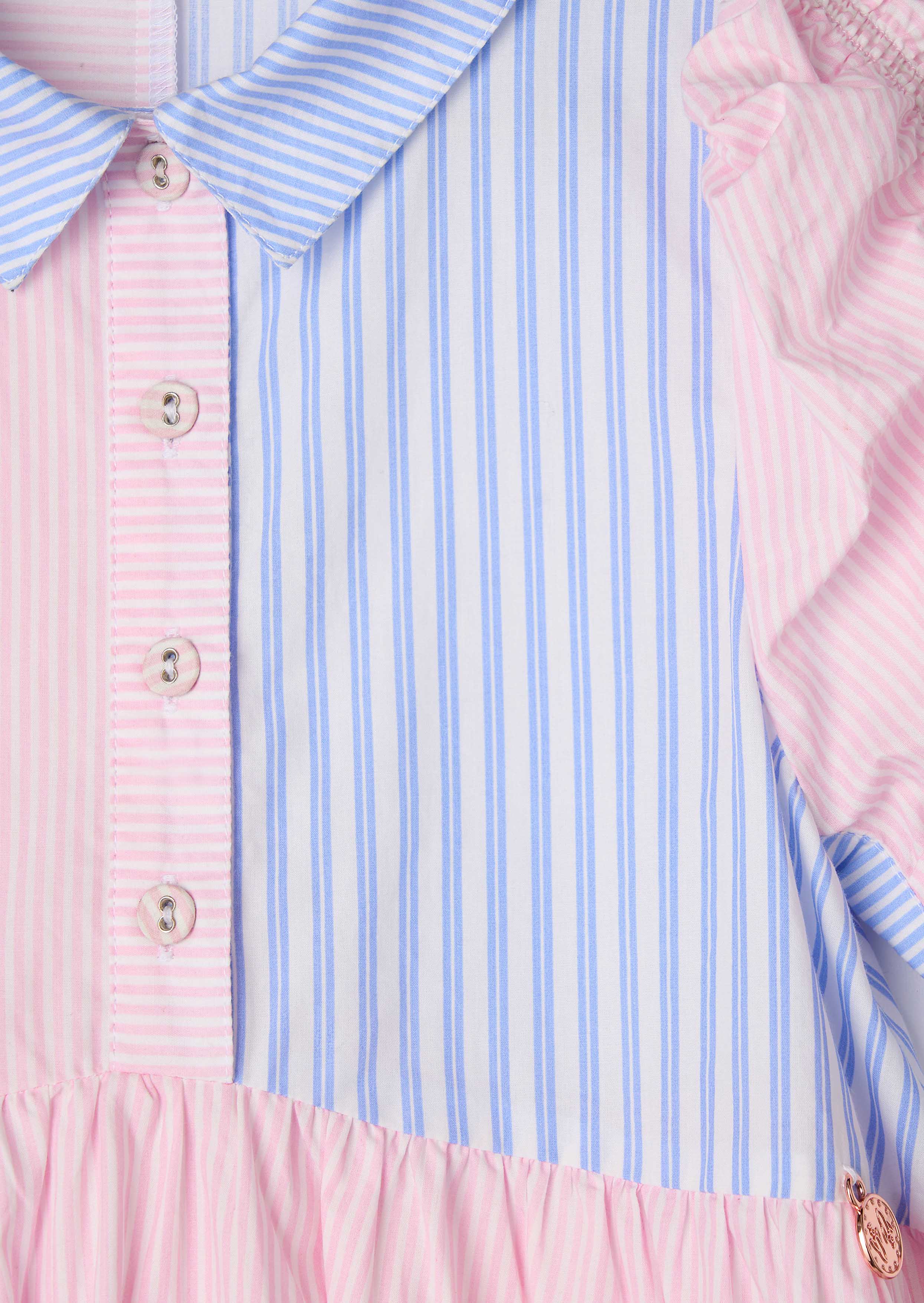 Front Button Girls Frankie Blue Mix Stripe Shirt Dress