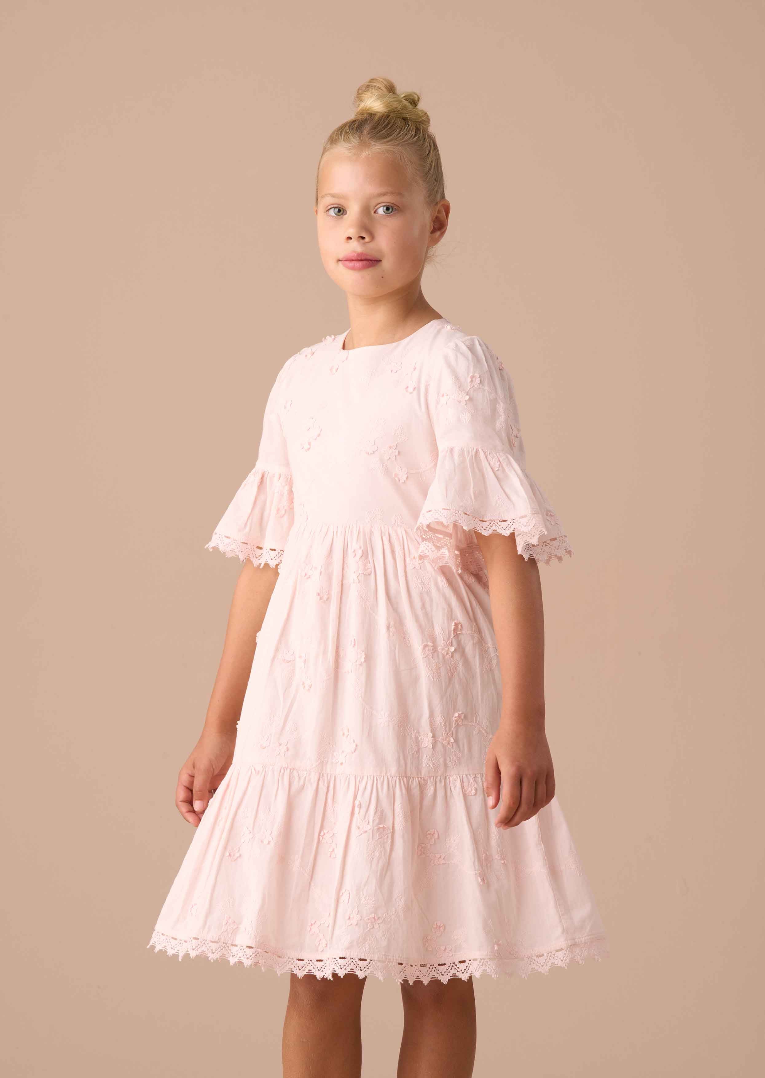 Mini Girls Pink Textured Floral Dress