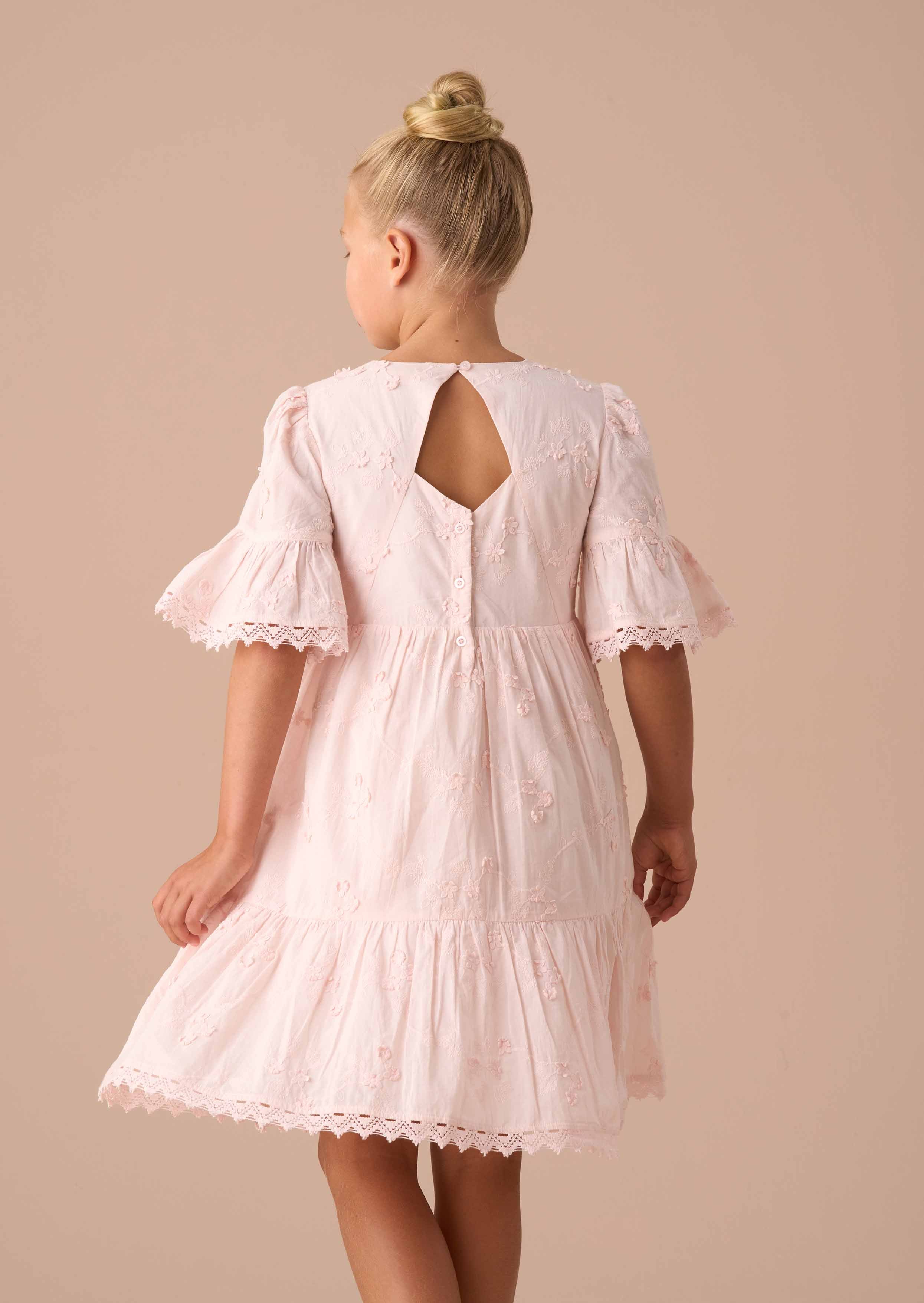 Casual Girls Pink Textured Floral Dress