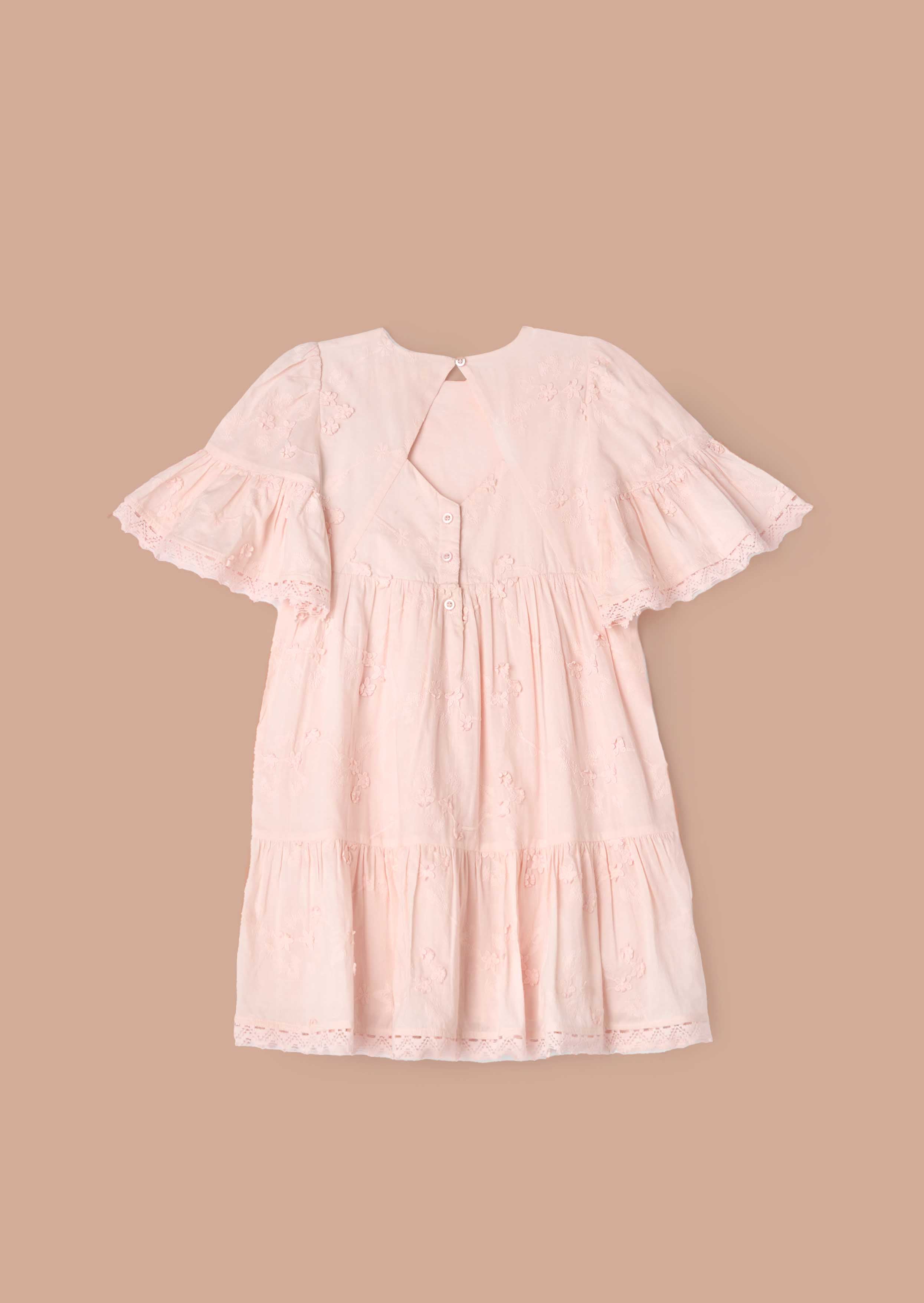 Buy Girls Pink Textured Floral Dress