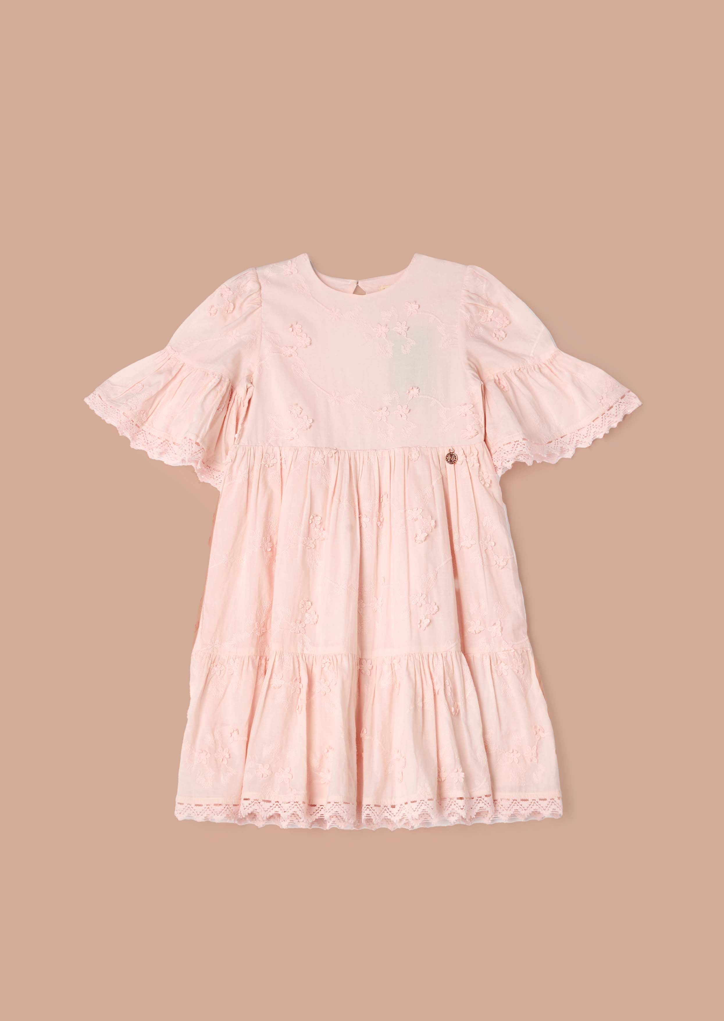 Online Girls Pink Textured Floral Dress