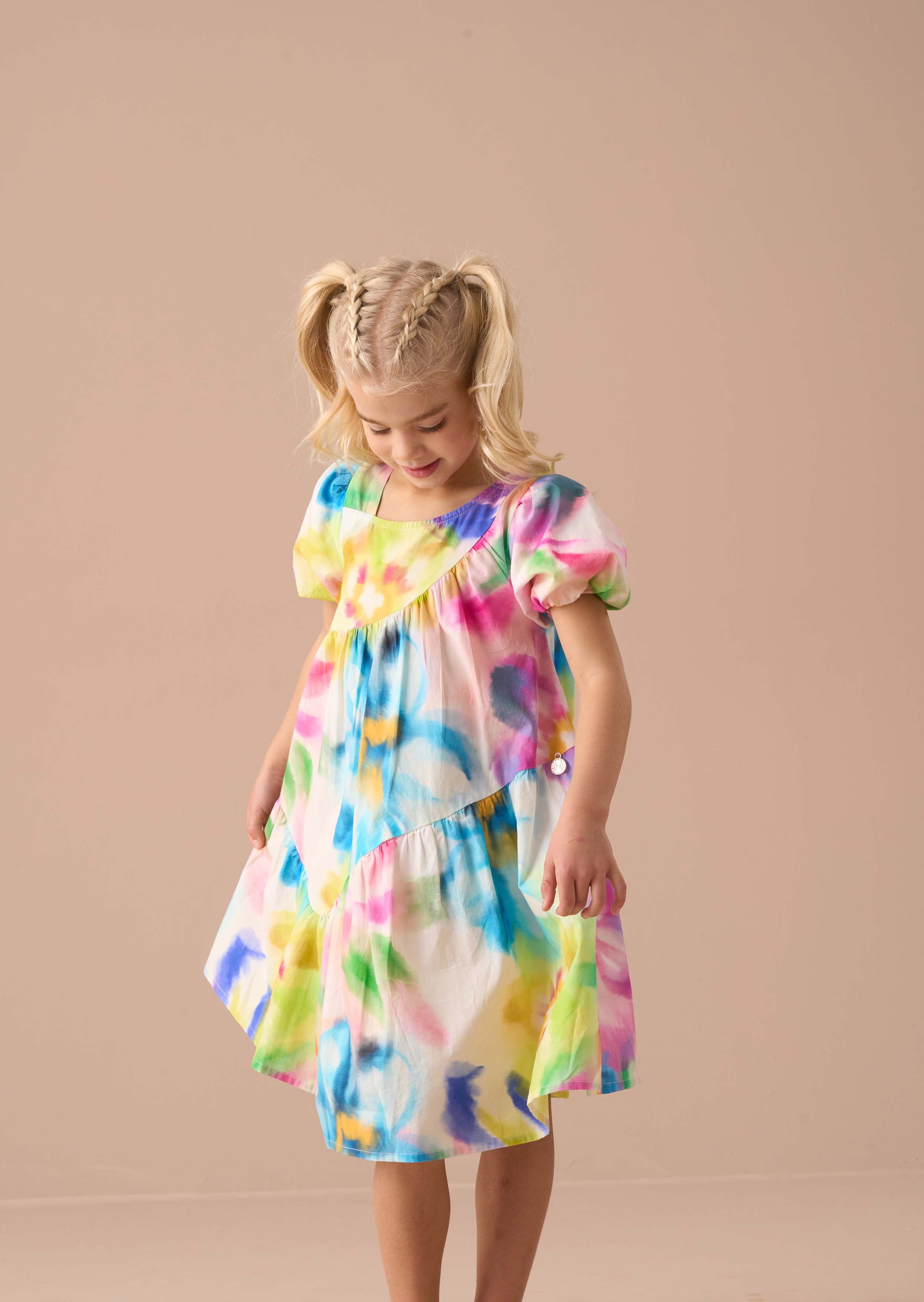 Maxi Girls Multi Print Asymmetric Dress