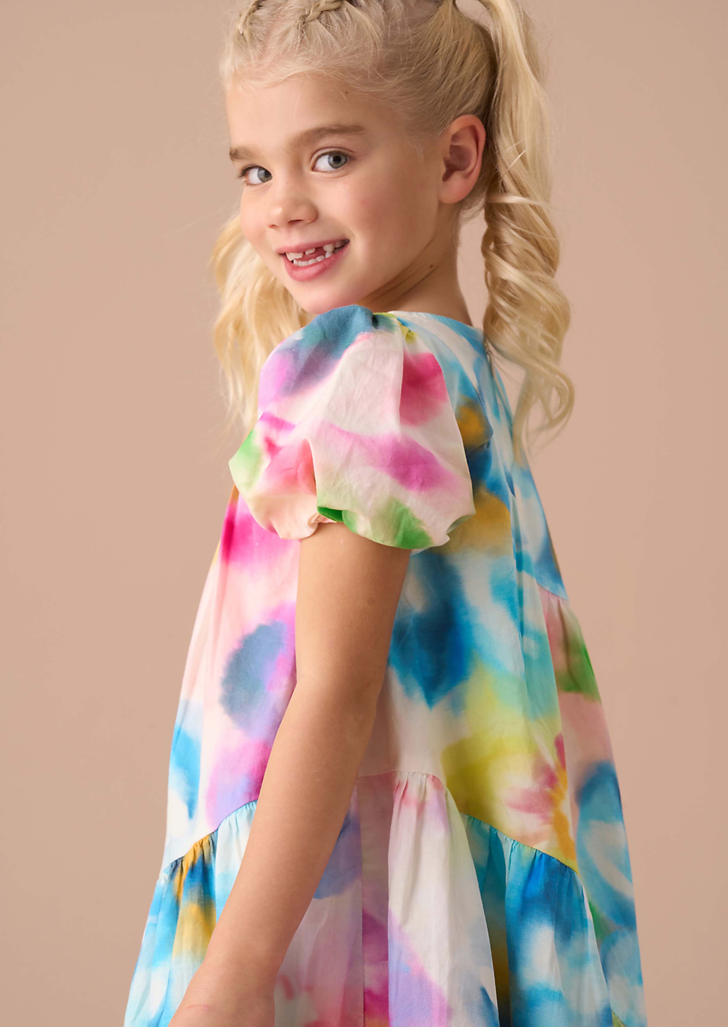 Cotton Girls Multi Print Asymmetric Dress