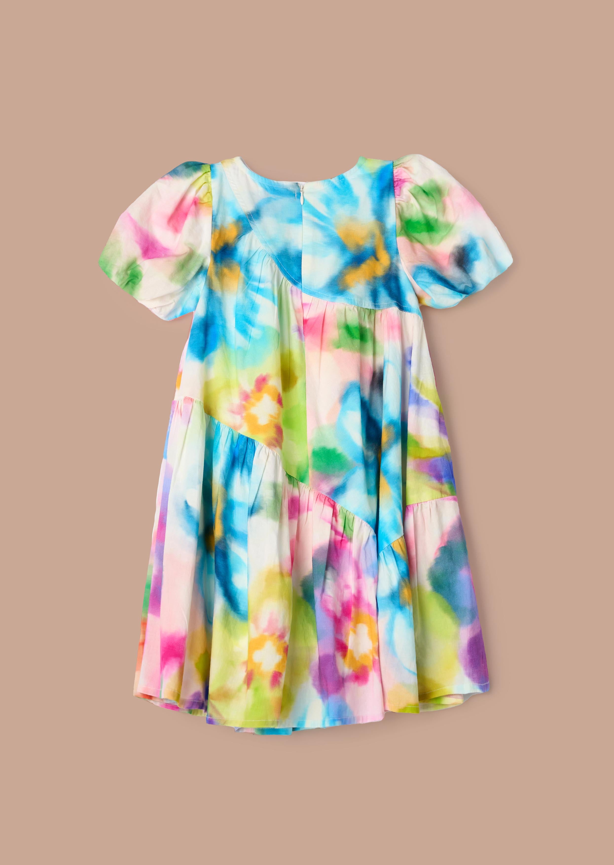 Short Sleeve Girls Multi Print Asymmetric Dress