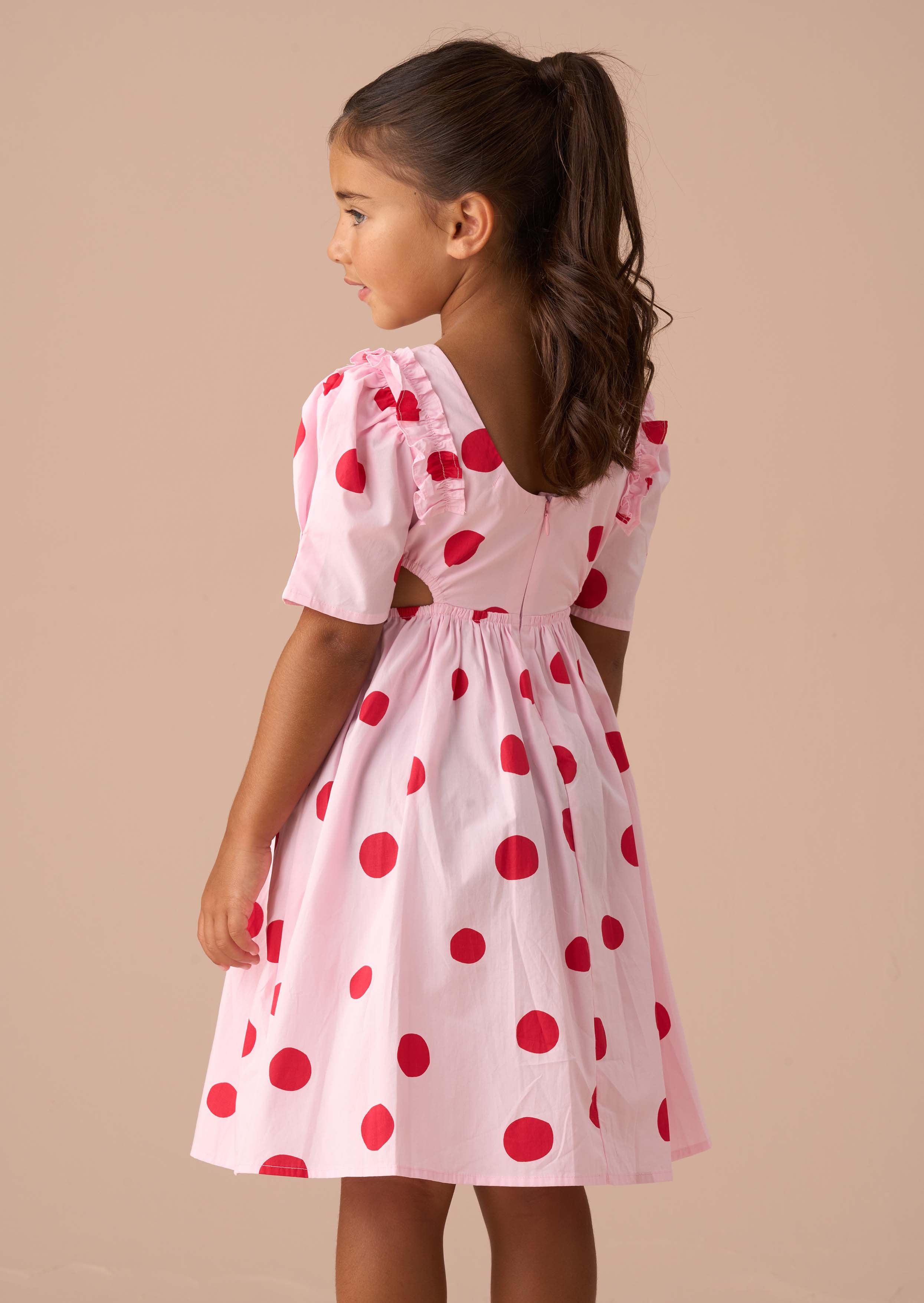 Online Pink Spot Puff Sleeve Dress