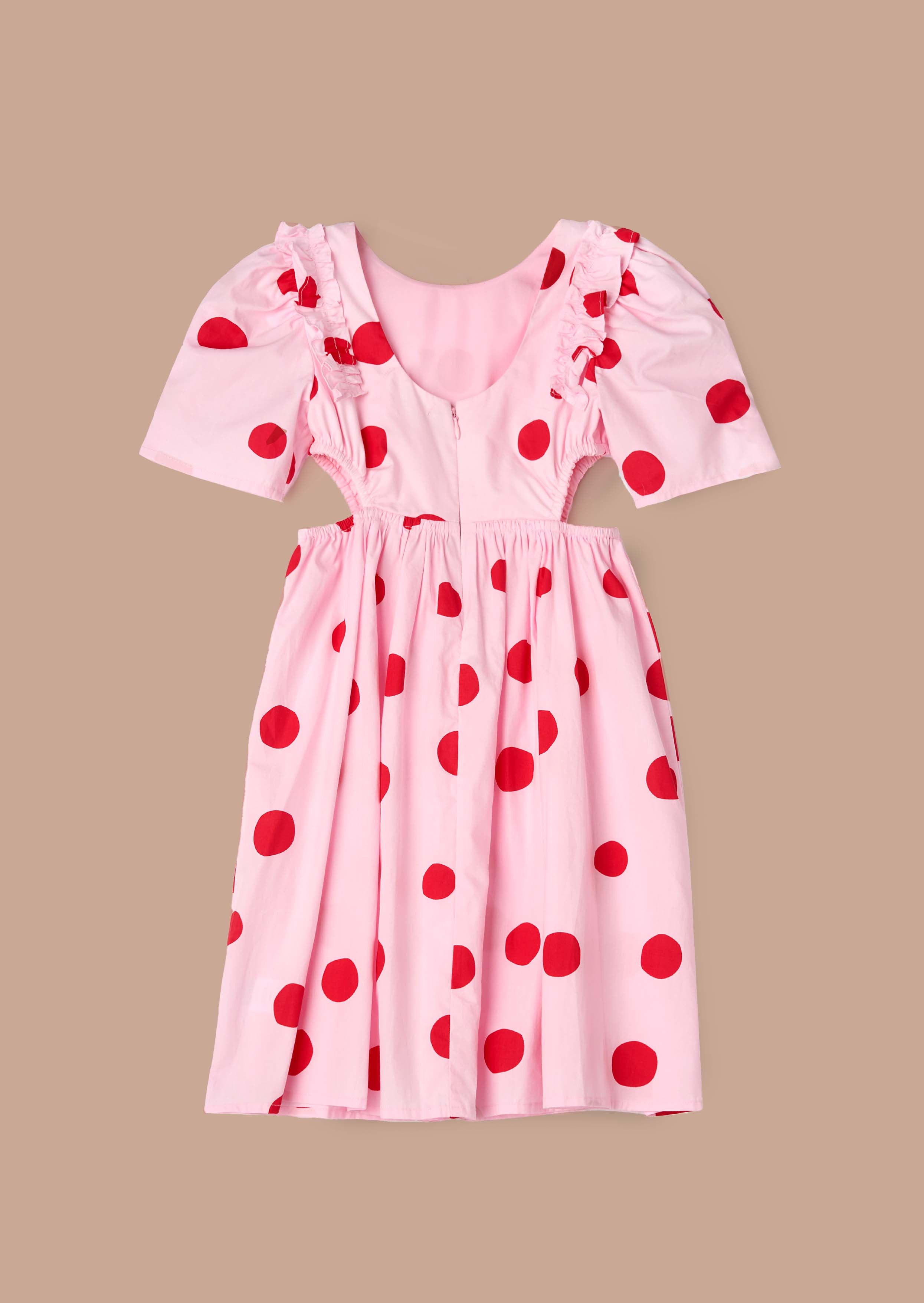 Pink Spot Puff Sleeve Dress