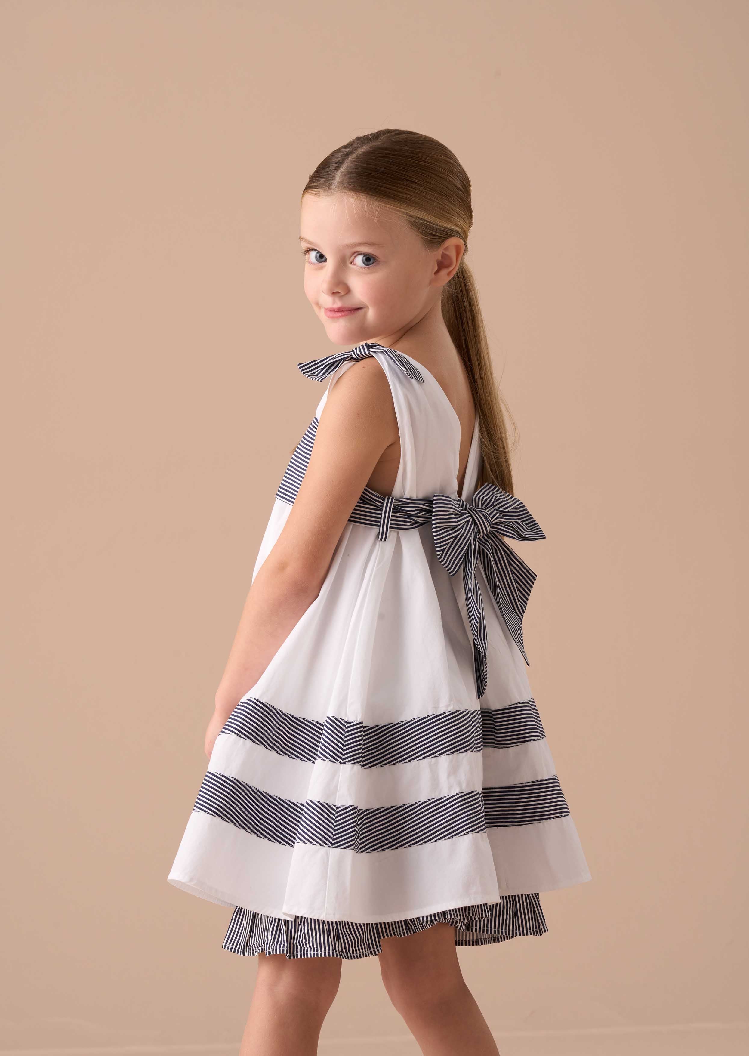 Girls White Panelled Tie Shoulder Dress