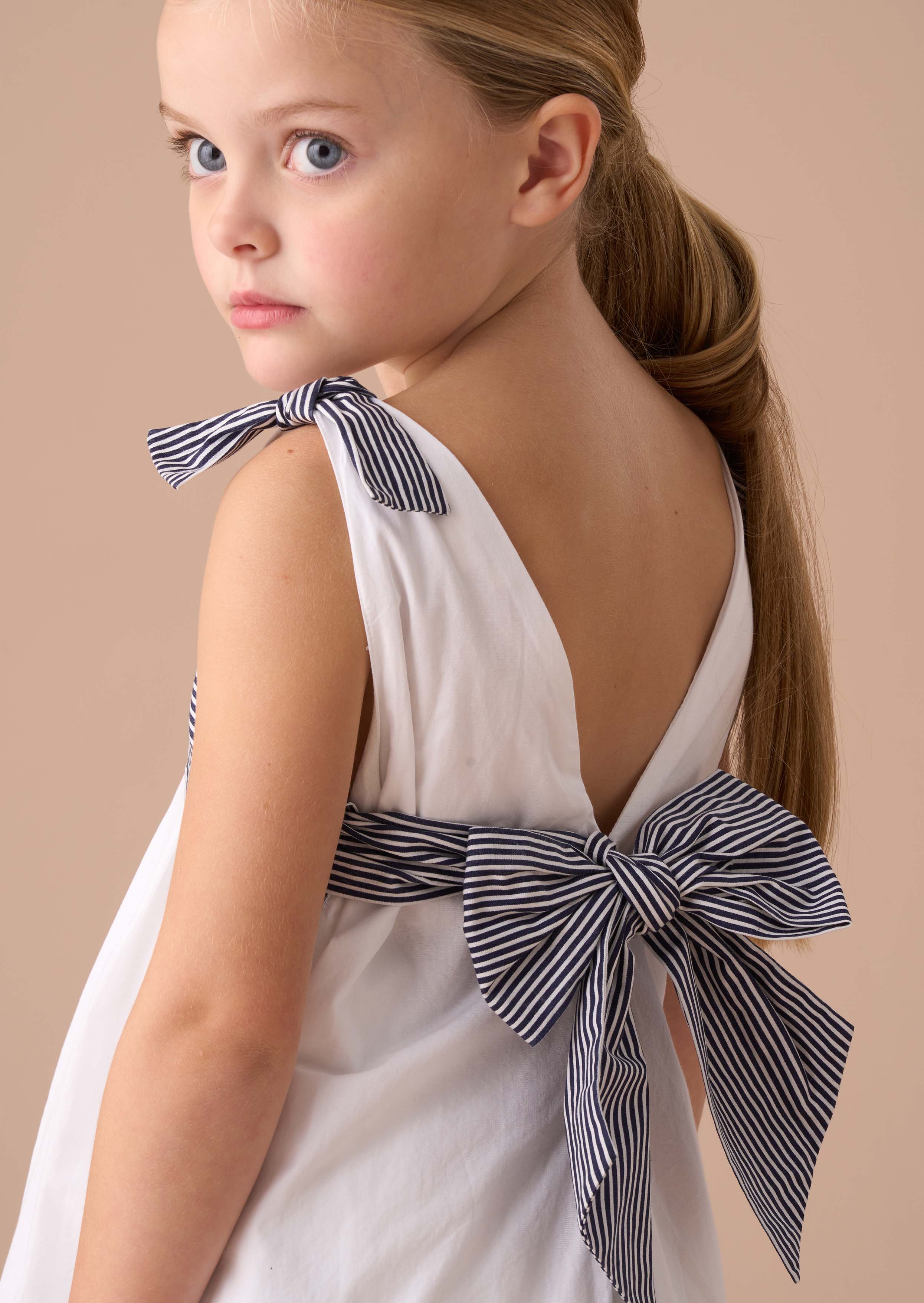 Cotton White Panelled Tie Shoulder Dress