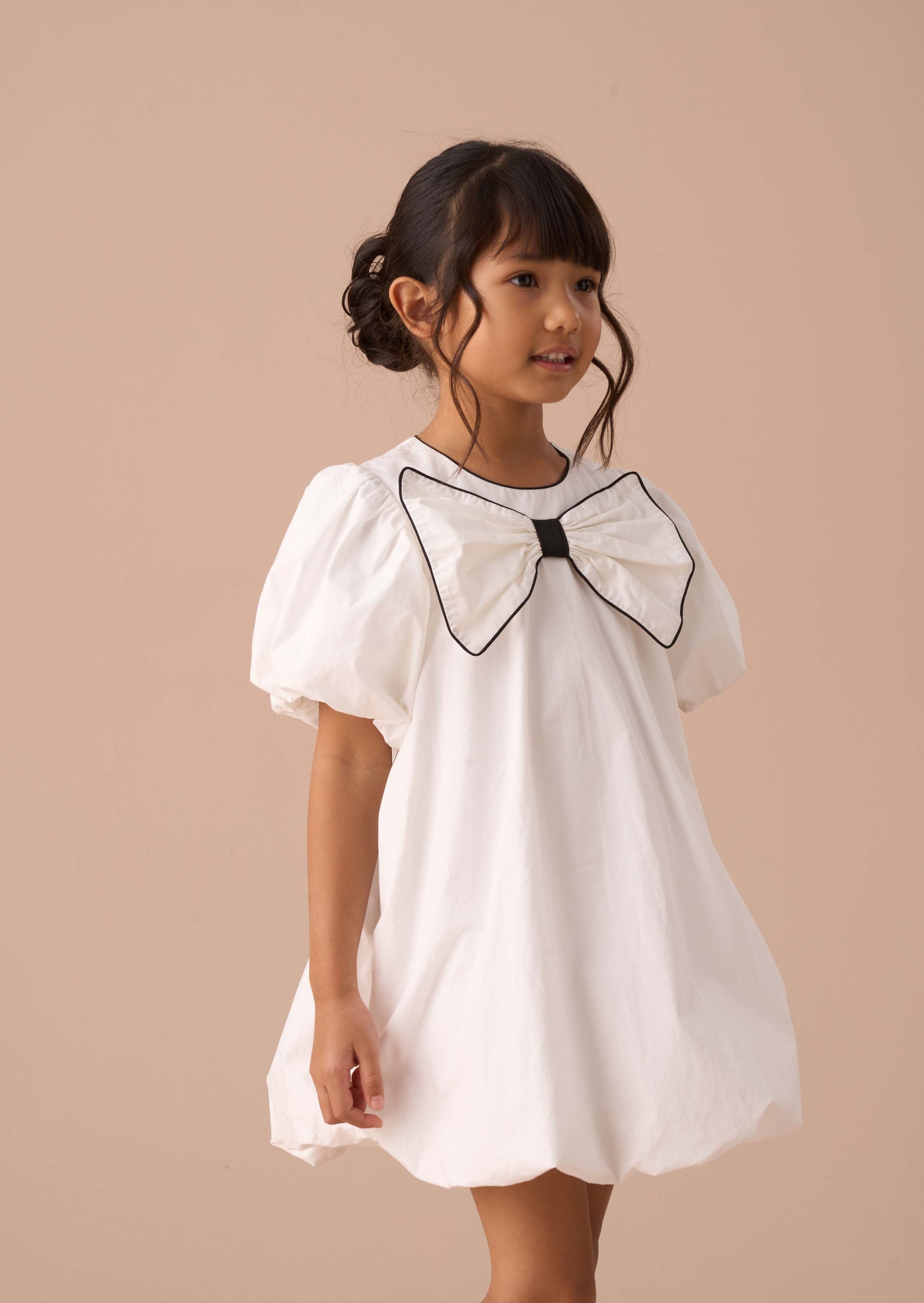 maxi girls white puffball bow dress