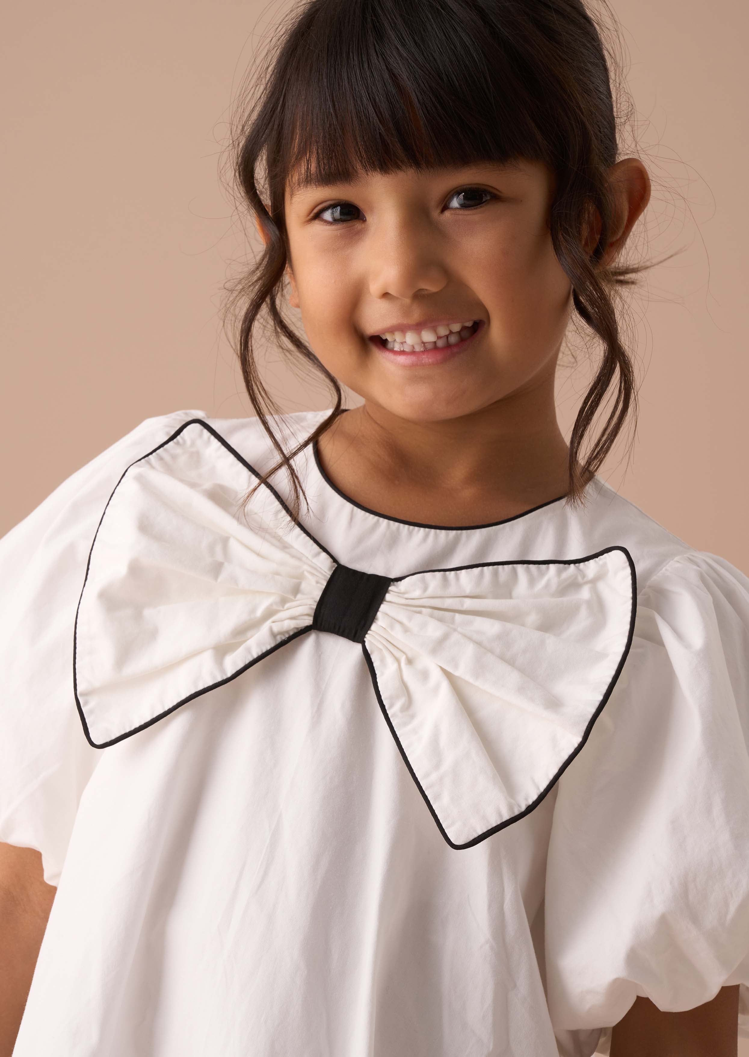 cotton girls white puffball bow dress