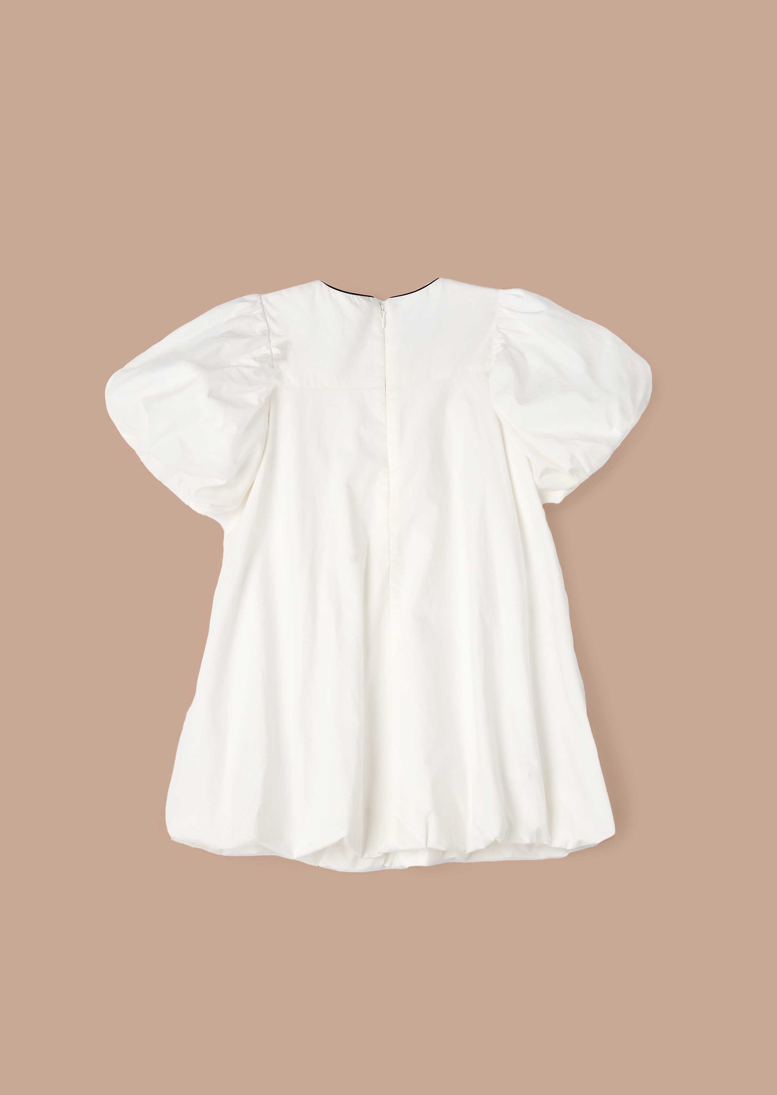 solid girls White Puffball Bow Dress
