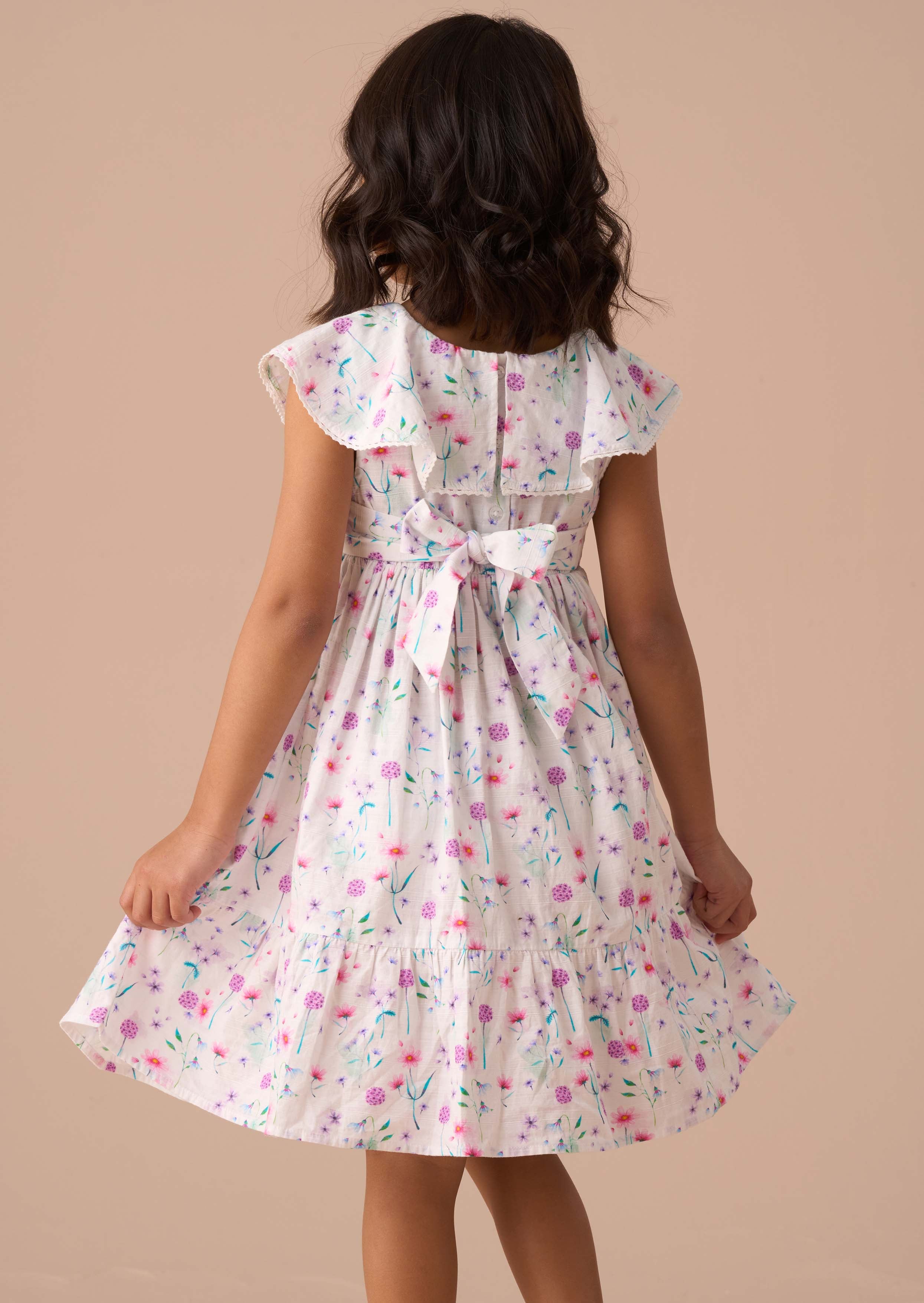 Cotton Girls White Floral Collar Dress