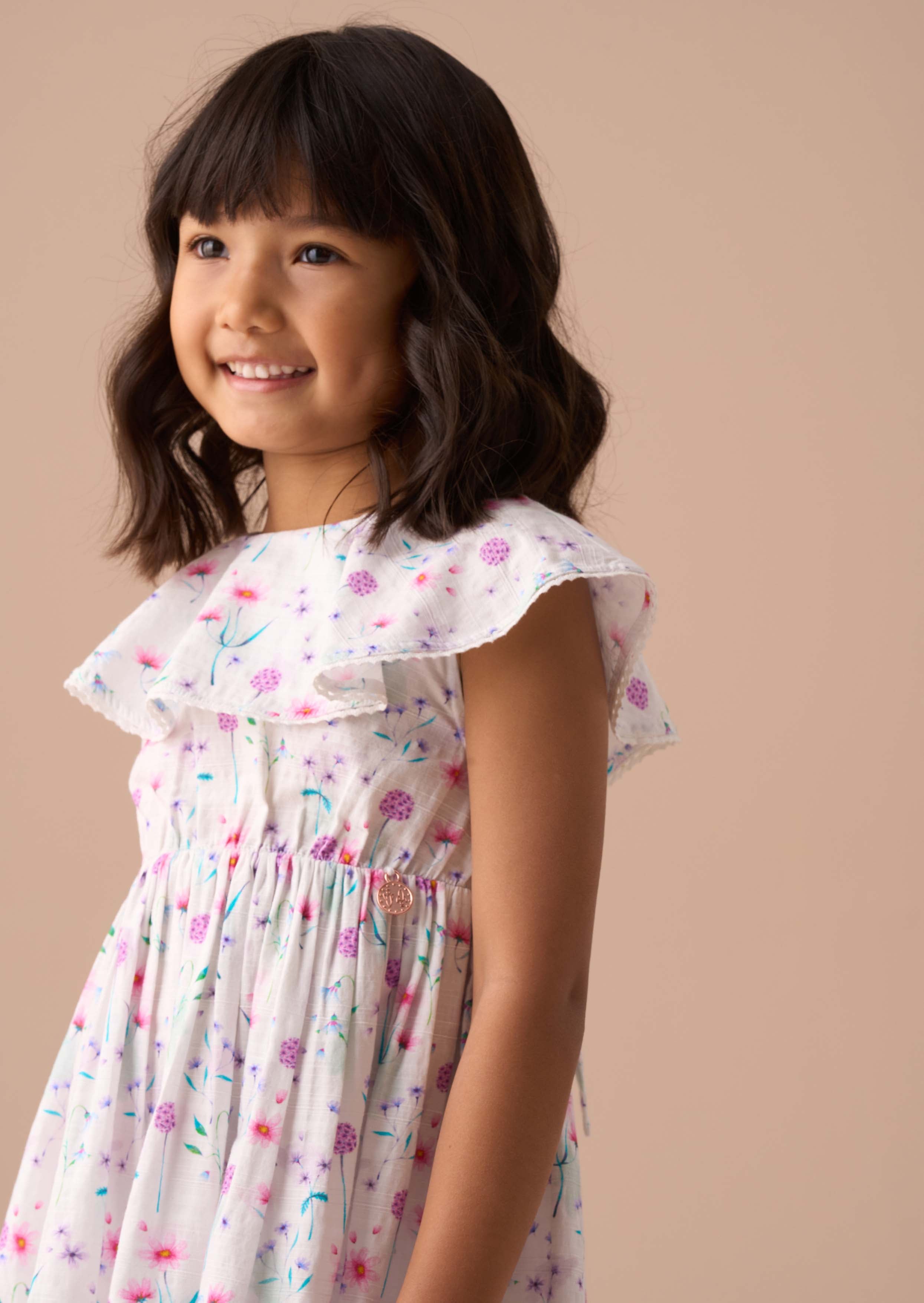 Online Girls White Floral Collar Dress