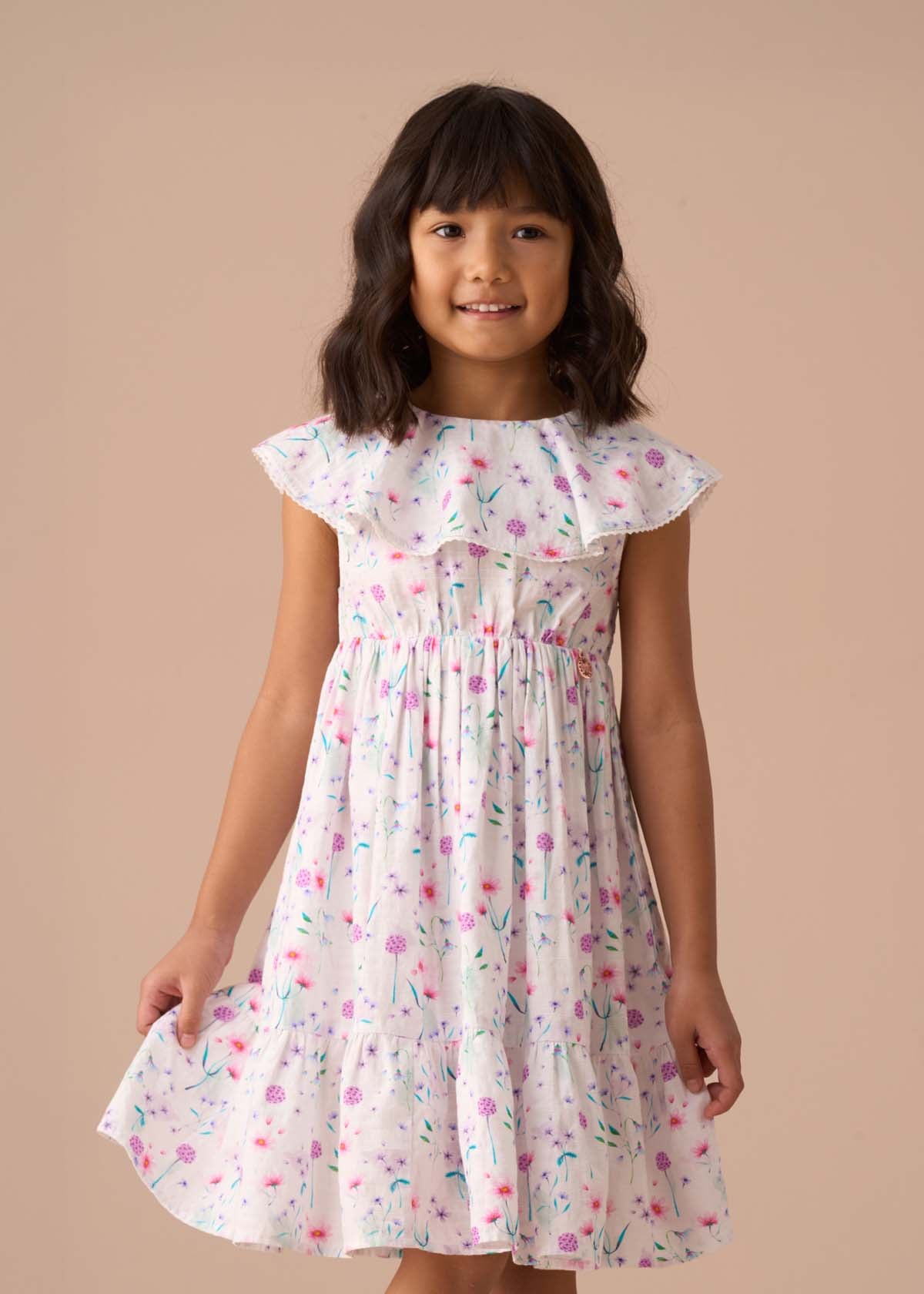 Girls White Floral Collar Sundress