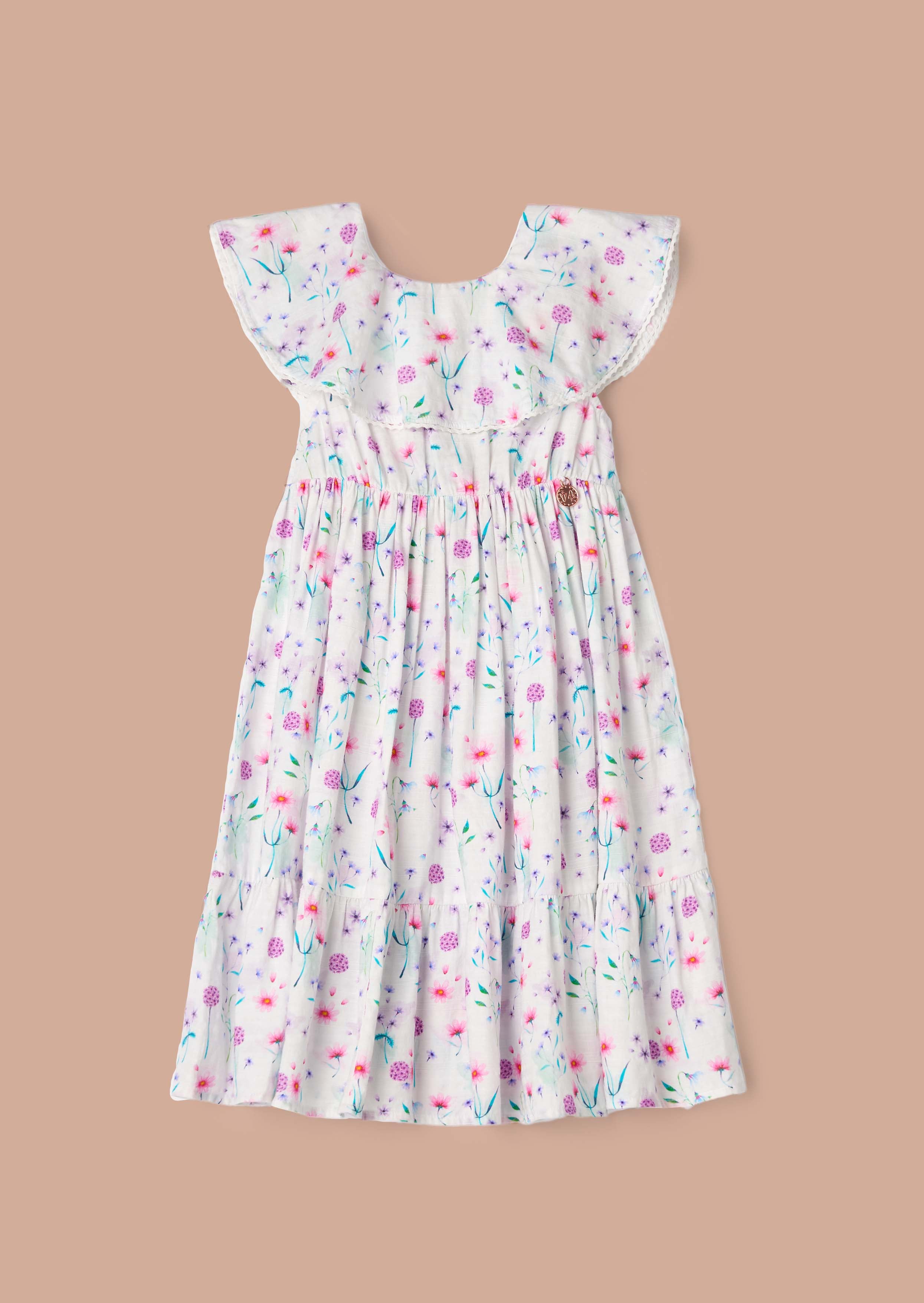 Print Girls White Floral Collar Dress