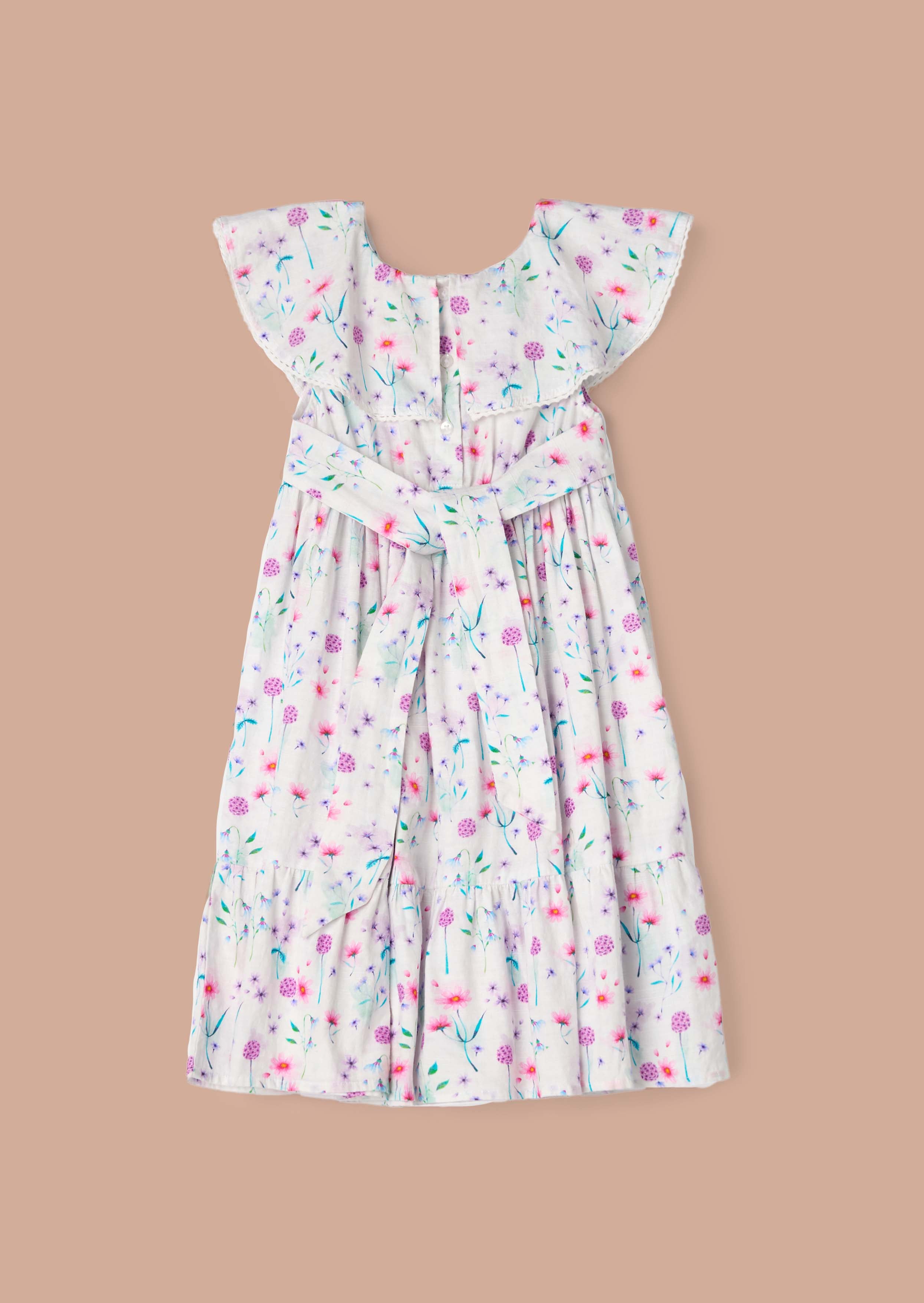 Casual Girls White Floral Collar Dress