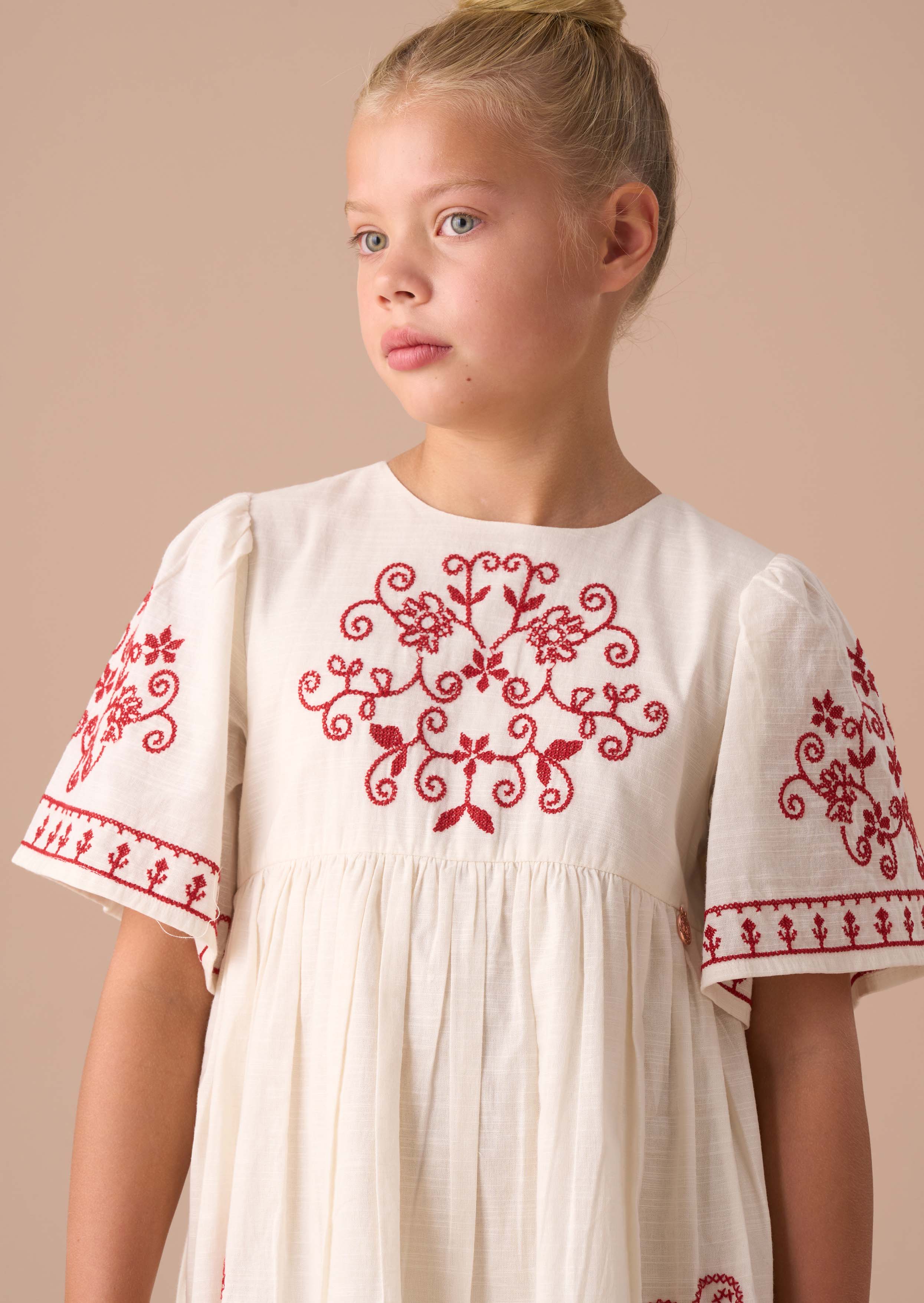 Floral Girls Embroidered Swing Dress