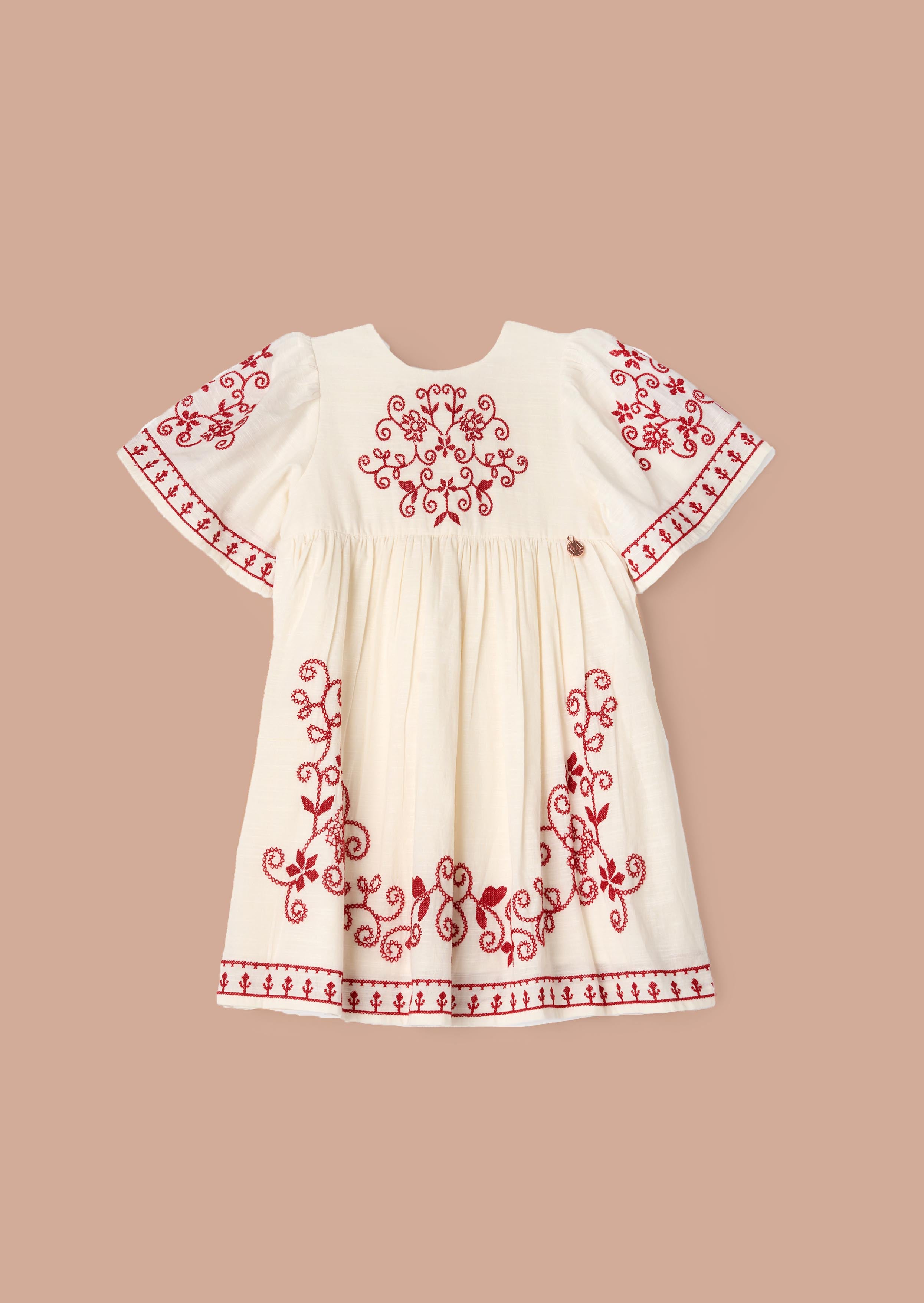 Short Sleeve Girls Embroidered Swing Dress