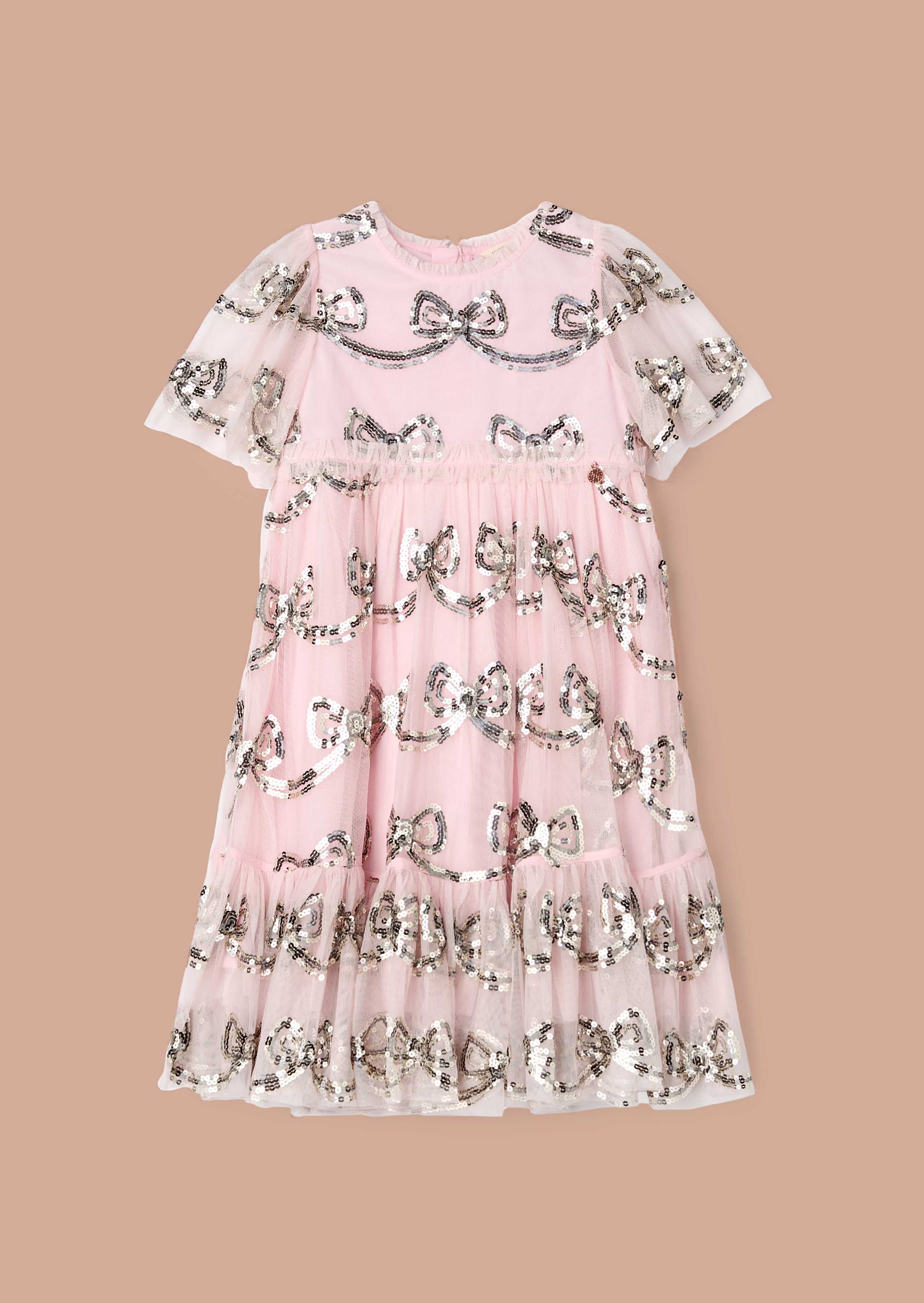 Online Girls Pink Sequin Bow Dress