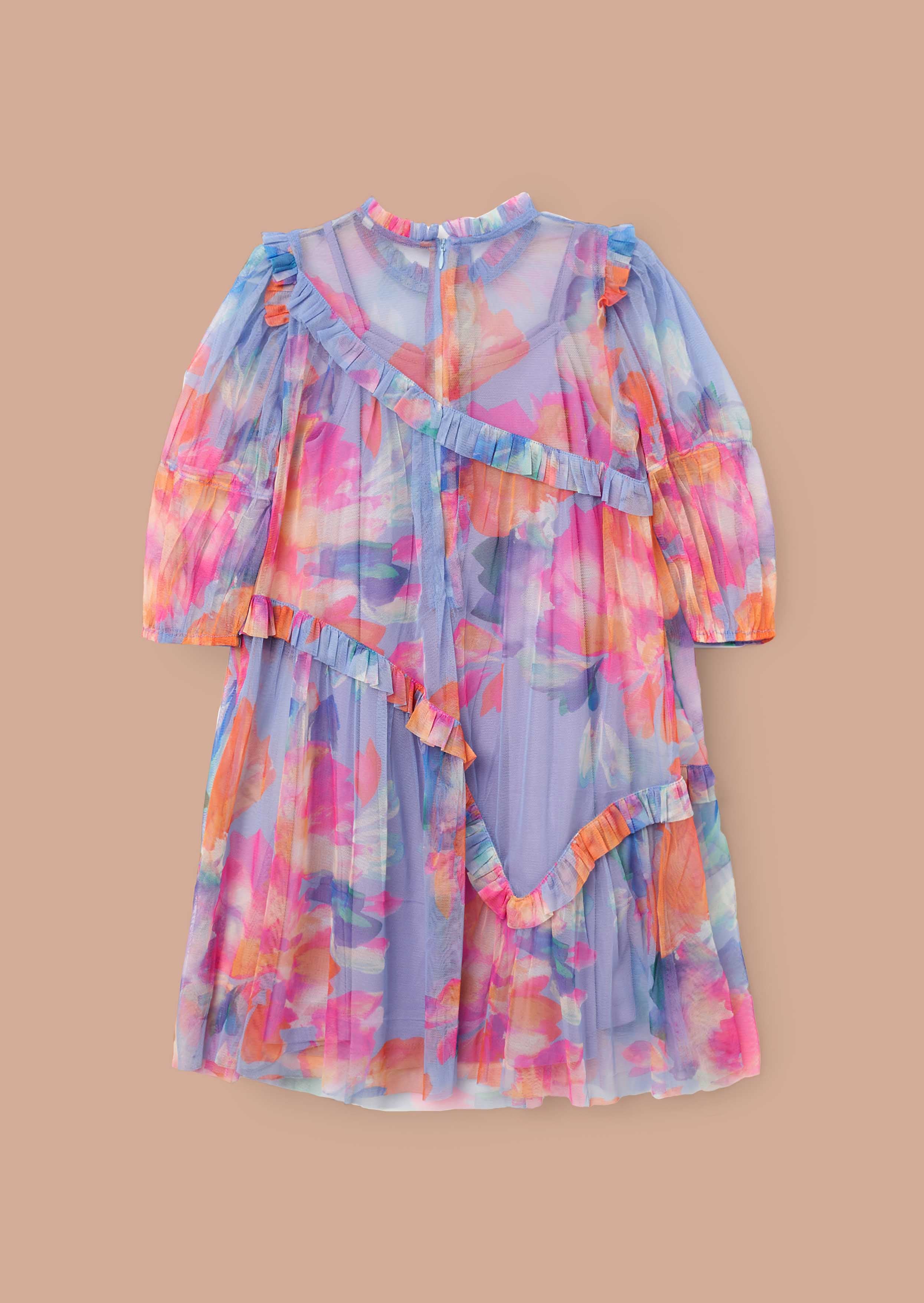 Buy Online Girls Multi Mesh Asymmetric Frill Dress