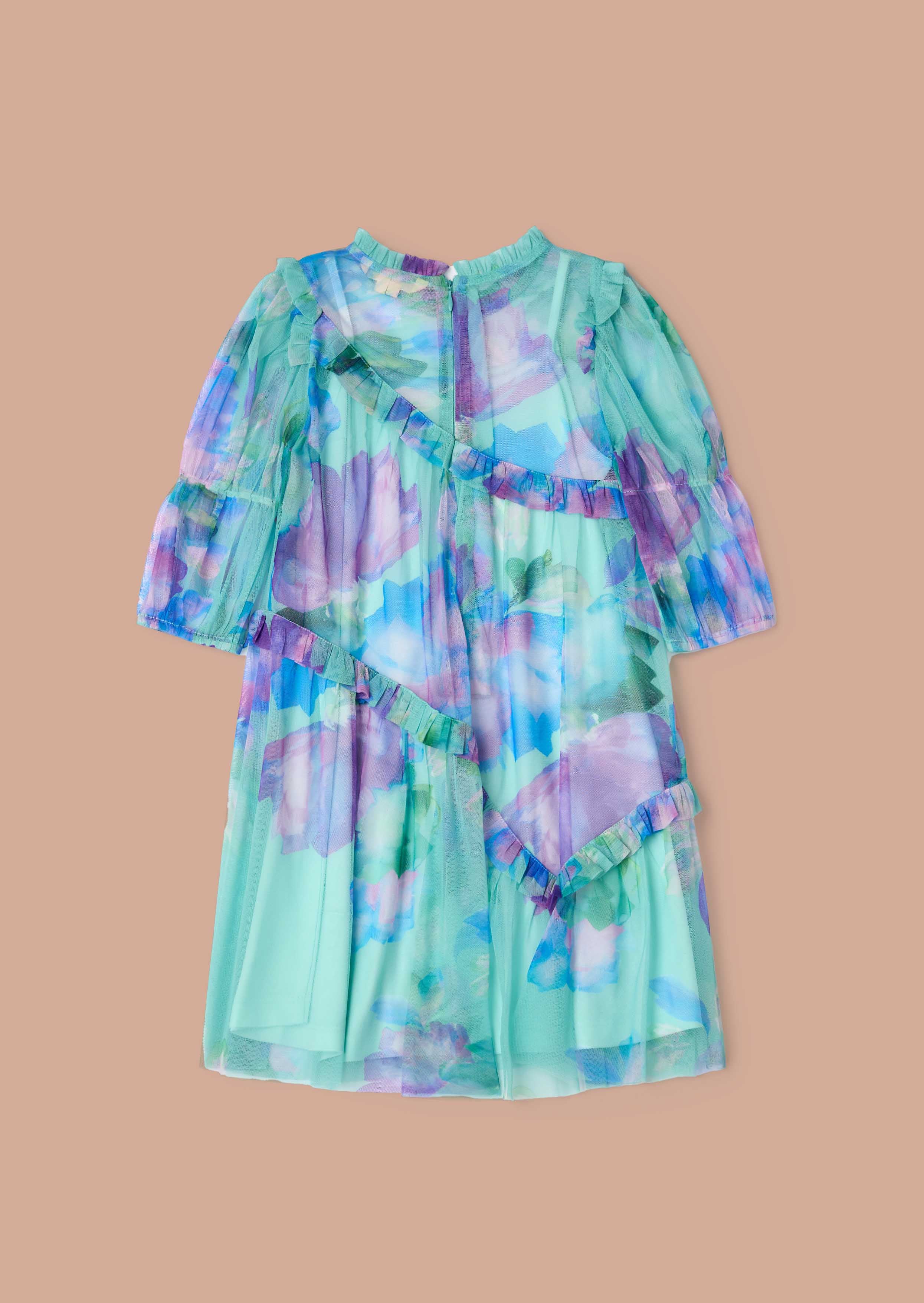 Buy Online Girls Blue Mesh Asymmetric Frill Dress