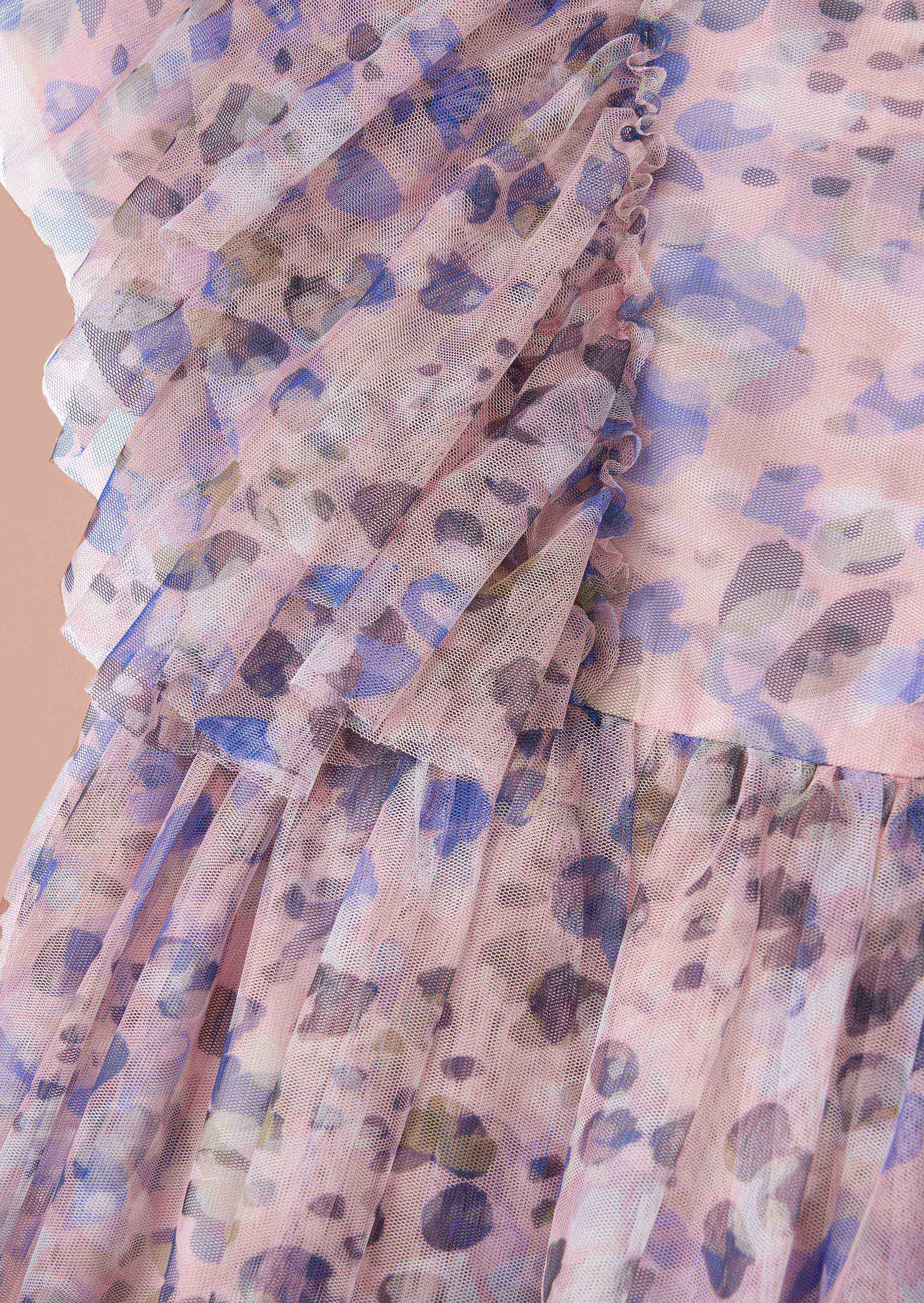 Casual Girls Pink Printed Frill Mesh Dress