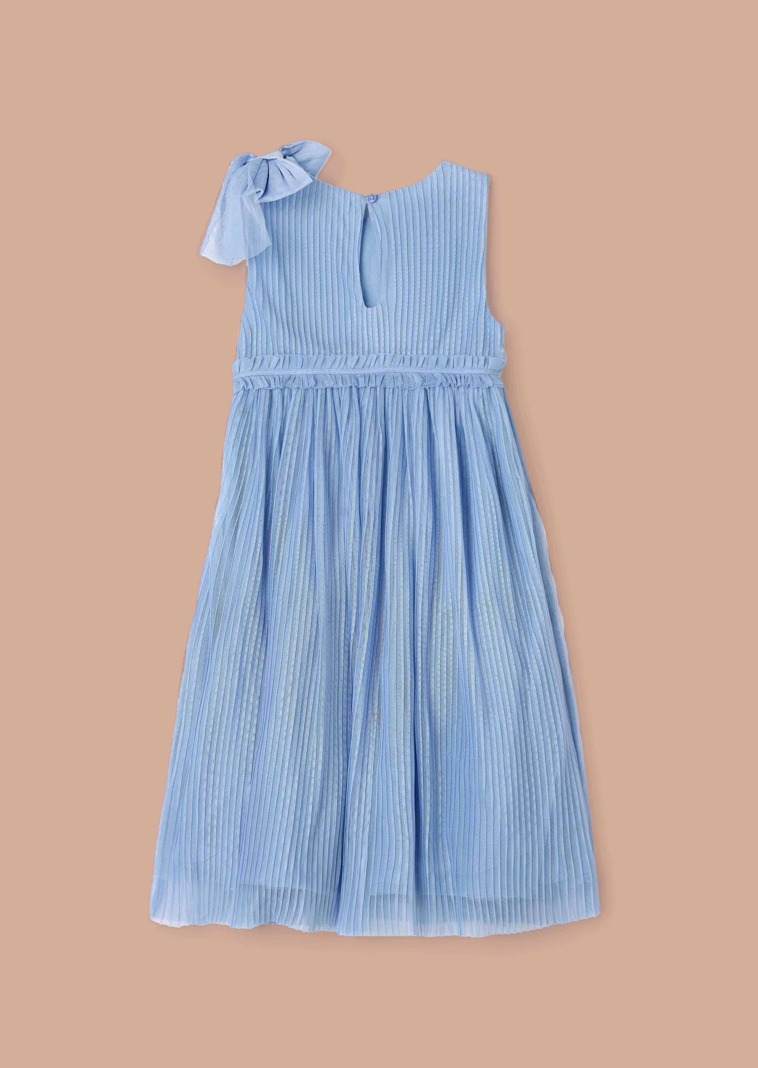 Solid Blue Tulle Bow Dress