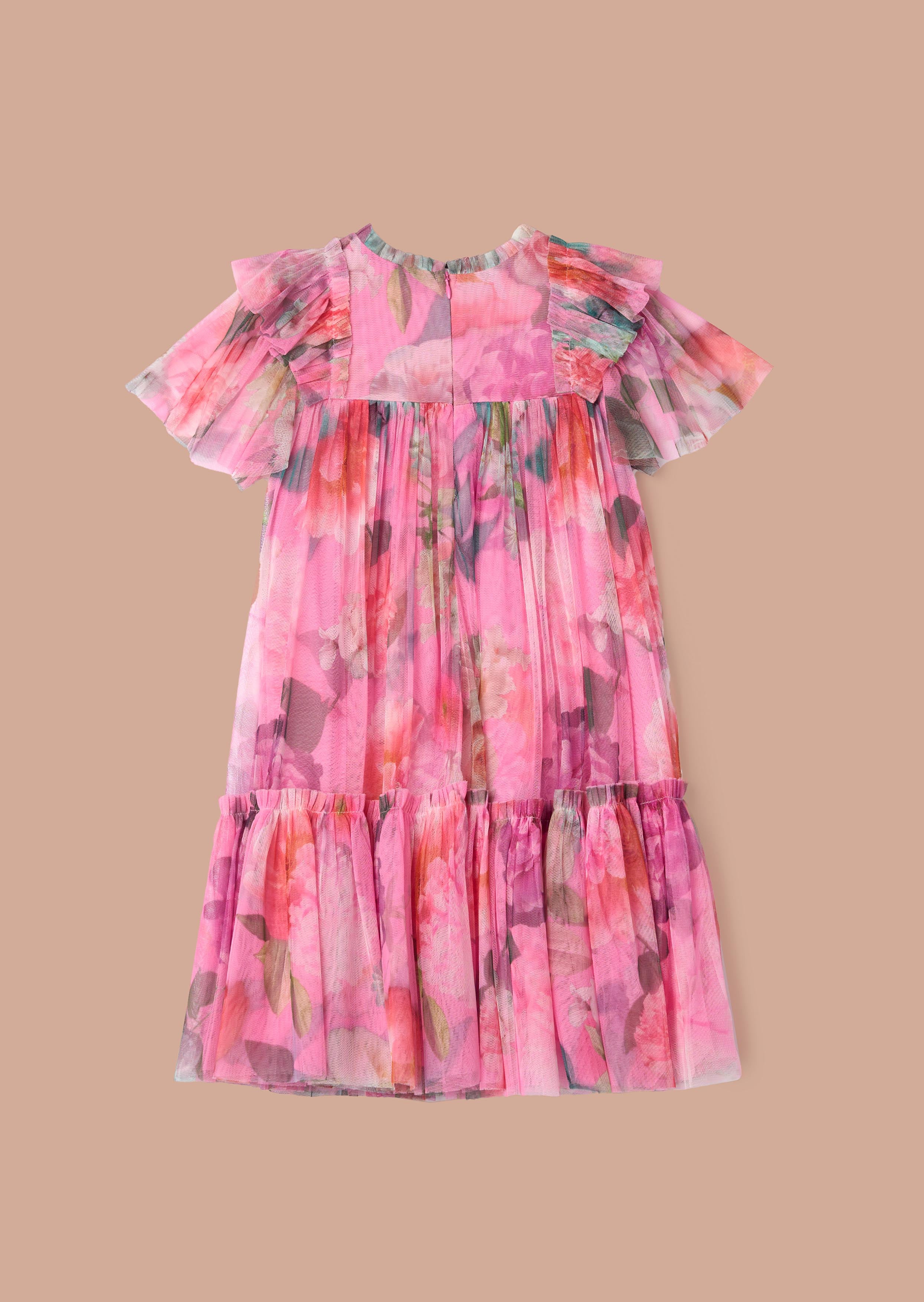 Frill Girls Pink Printed Tulle Dress