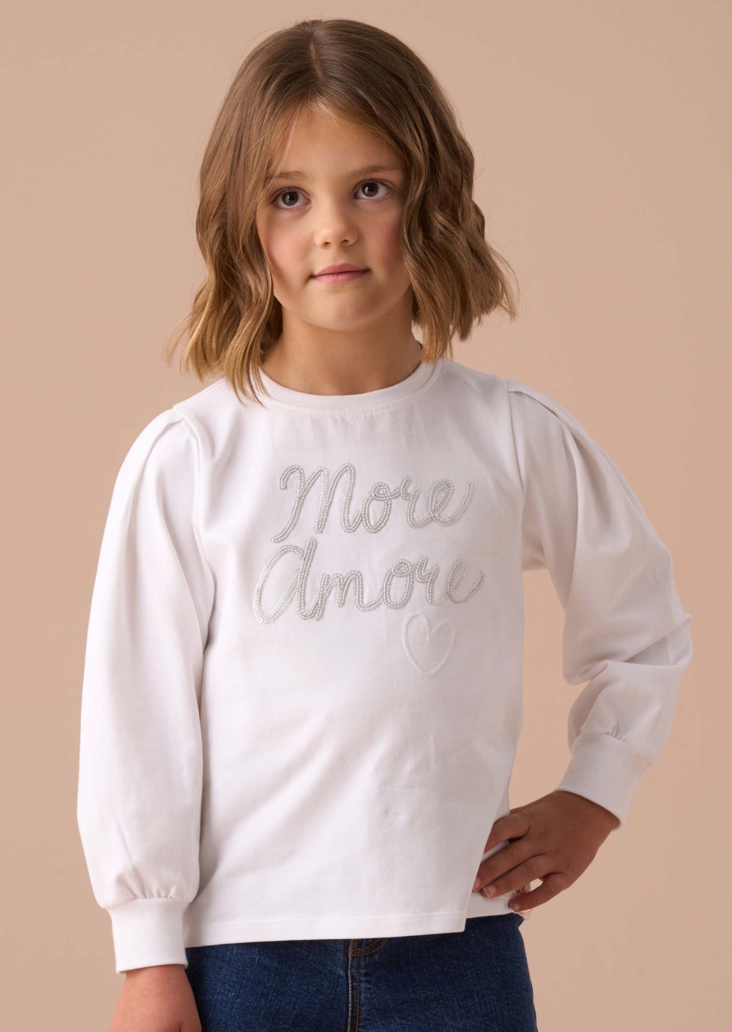 Girls White Sequin Slogan Top