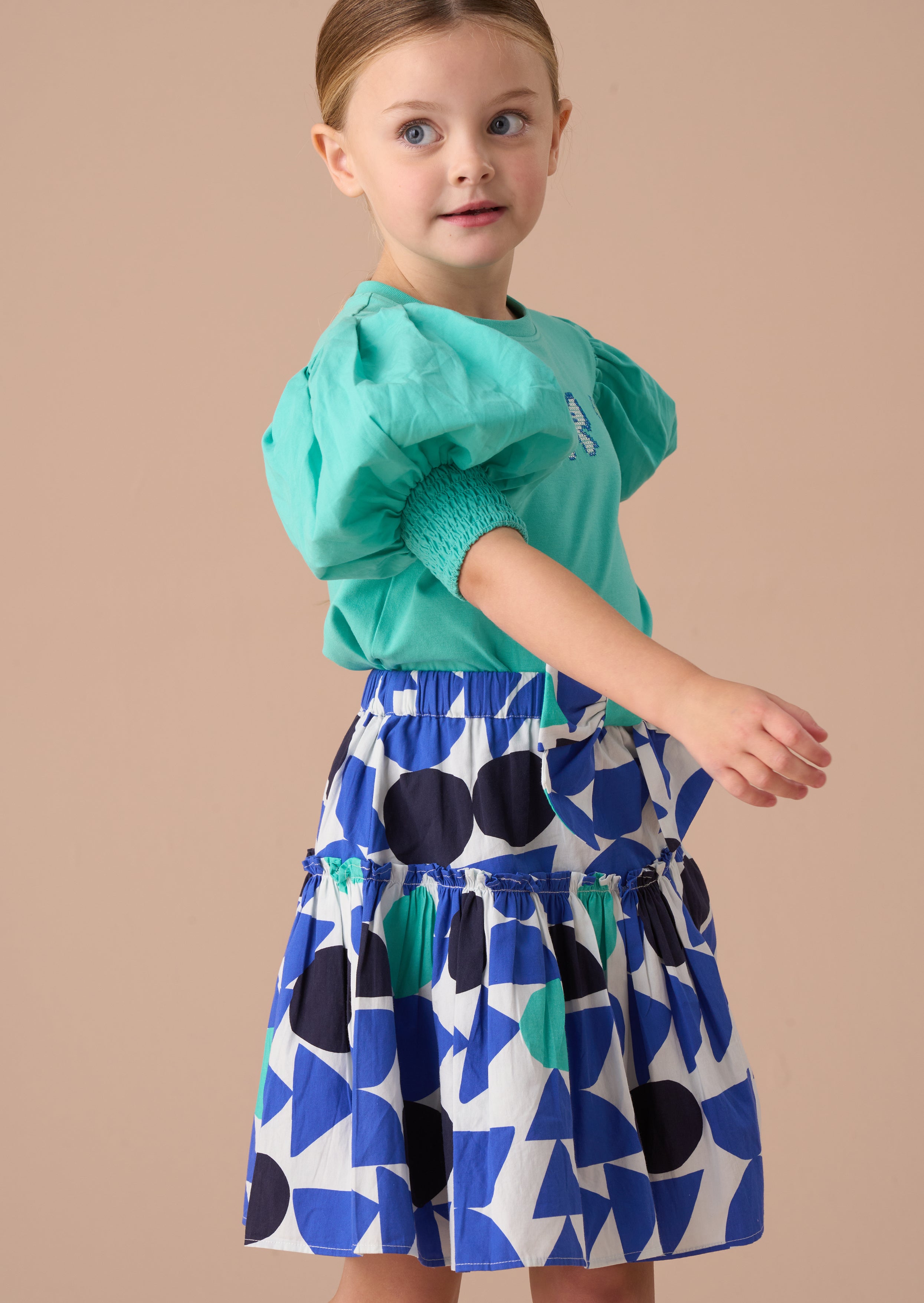 Cotton Girls Green Puff Sleeve Top