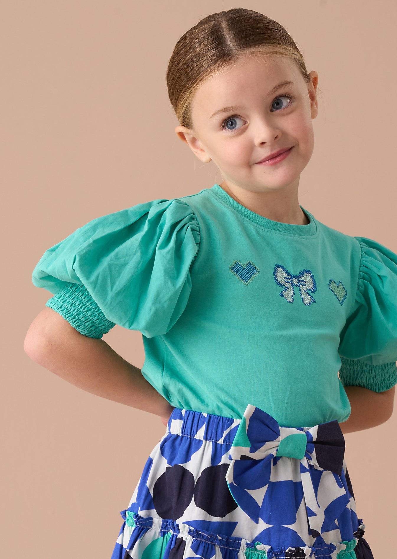 Online Girls Green Puff Sleeve Top