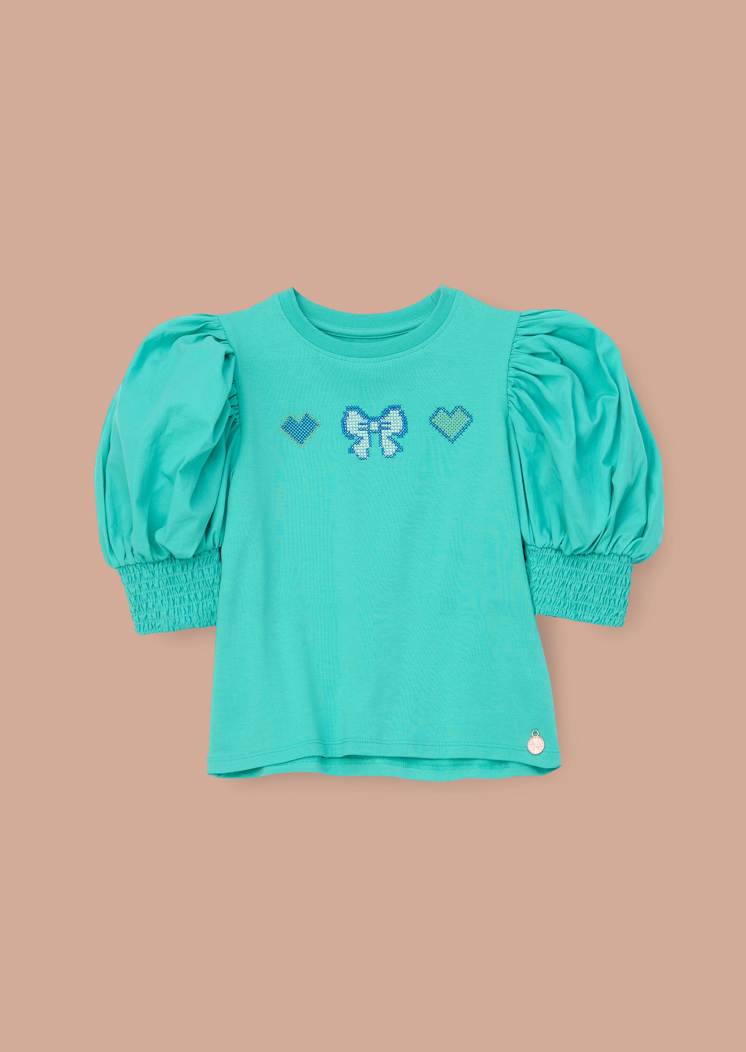 Outfit Girls Green Puff Sleeve Top