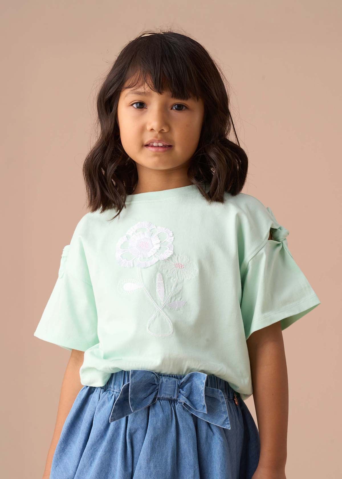 Girls Mint Tie Sleeve Top