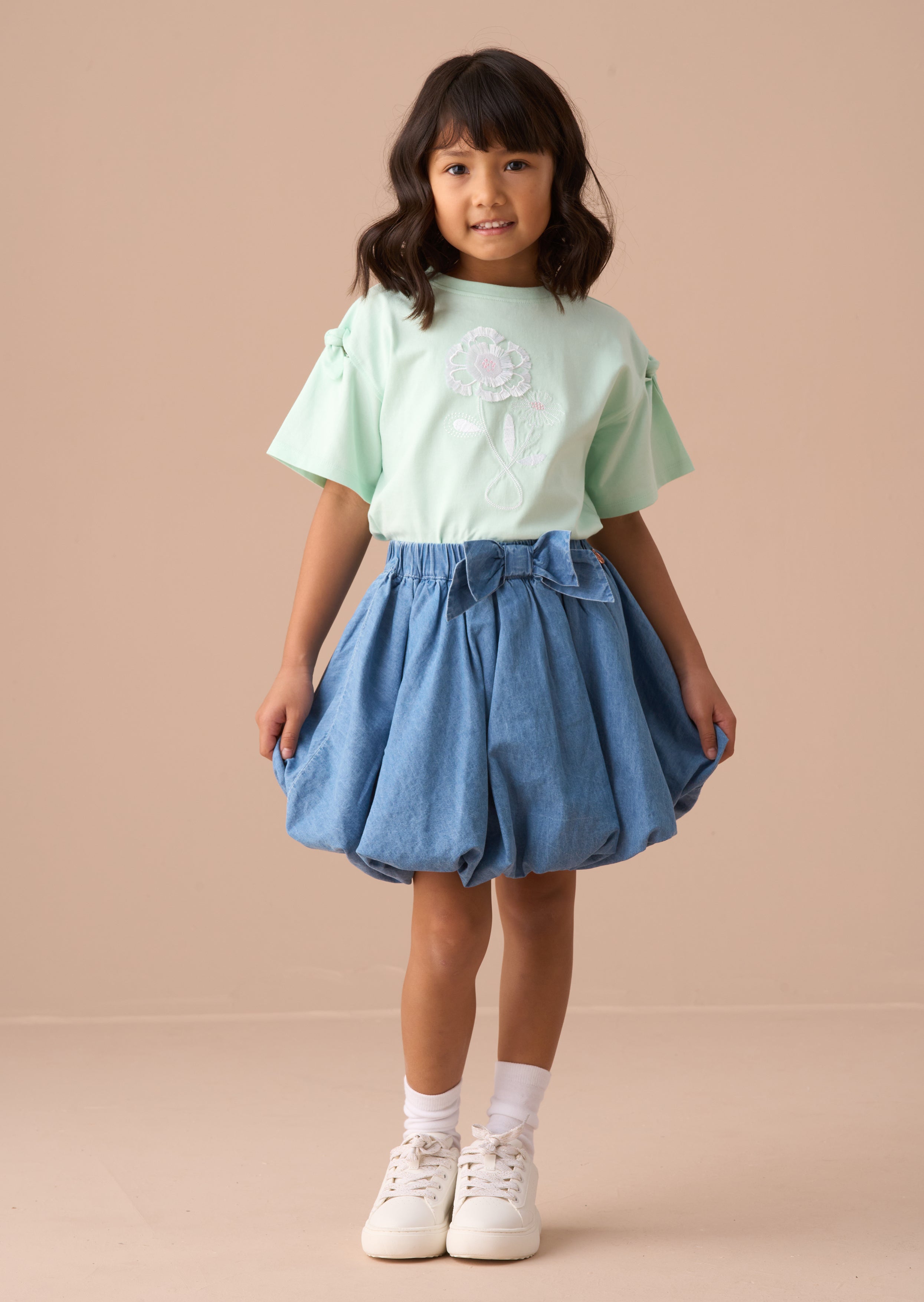 Short Tie Sleeve Girls Mint Top